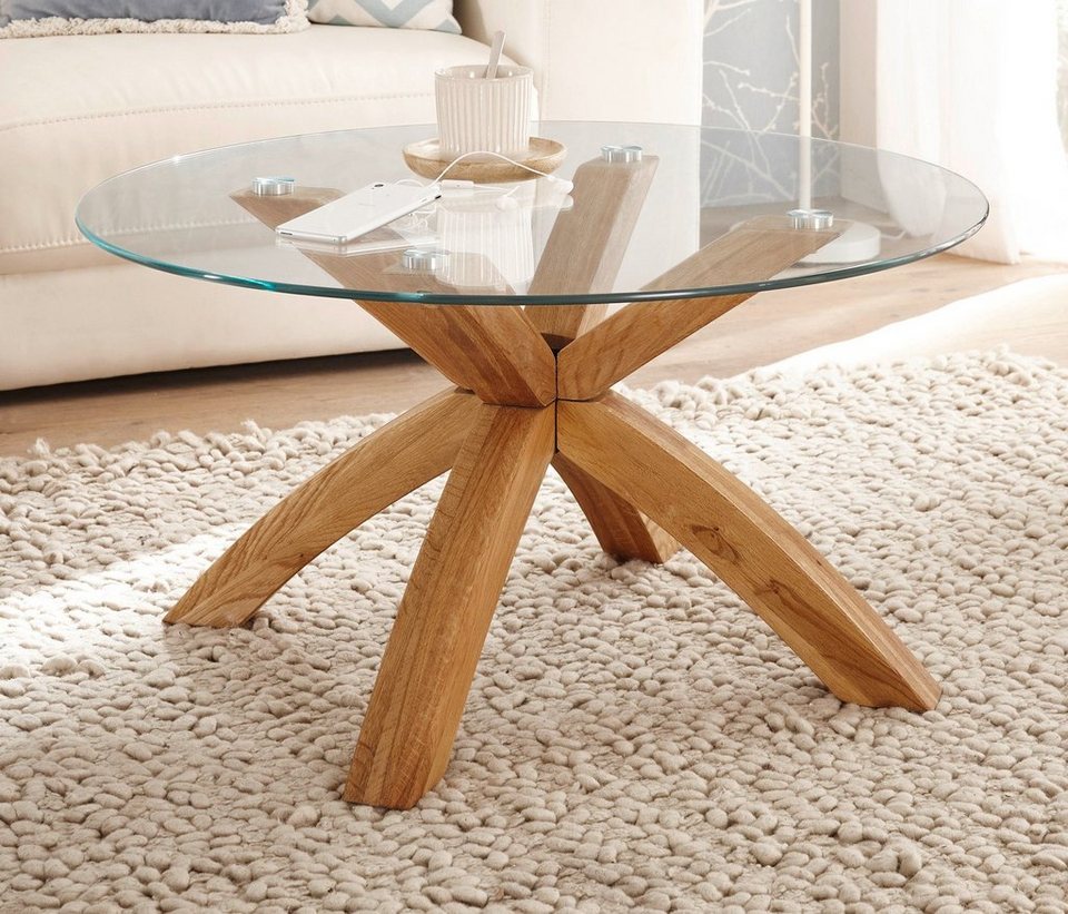 MCA furniture Couchtisch Bisira (Wohnzimmertisch Asteiche massiv, rund, Ø  80 cm), mit Spider-Gestell, Couchtisch \