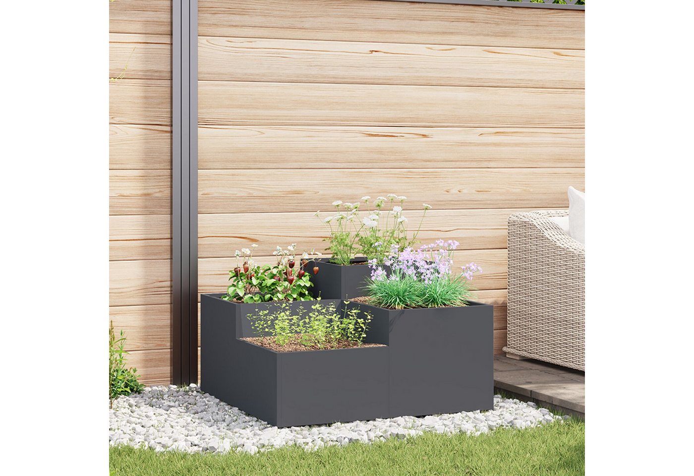 Thumbnail - vidaXL Hochbeet Gartenpflanzer 80x80x48 cm Anthrazit Stahl