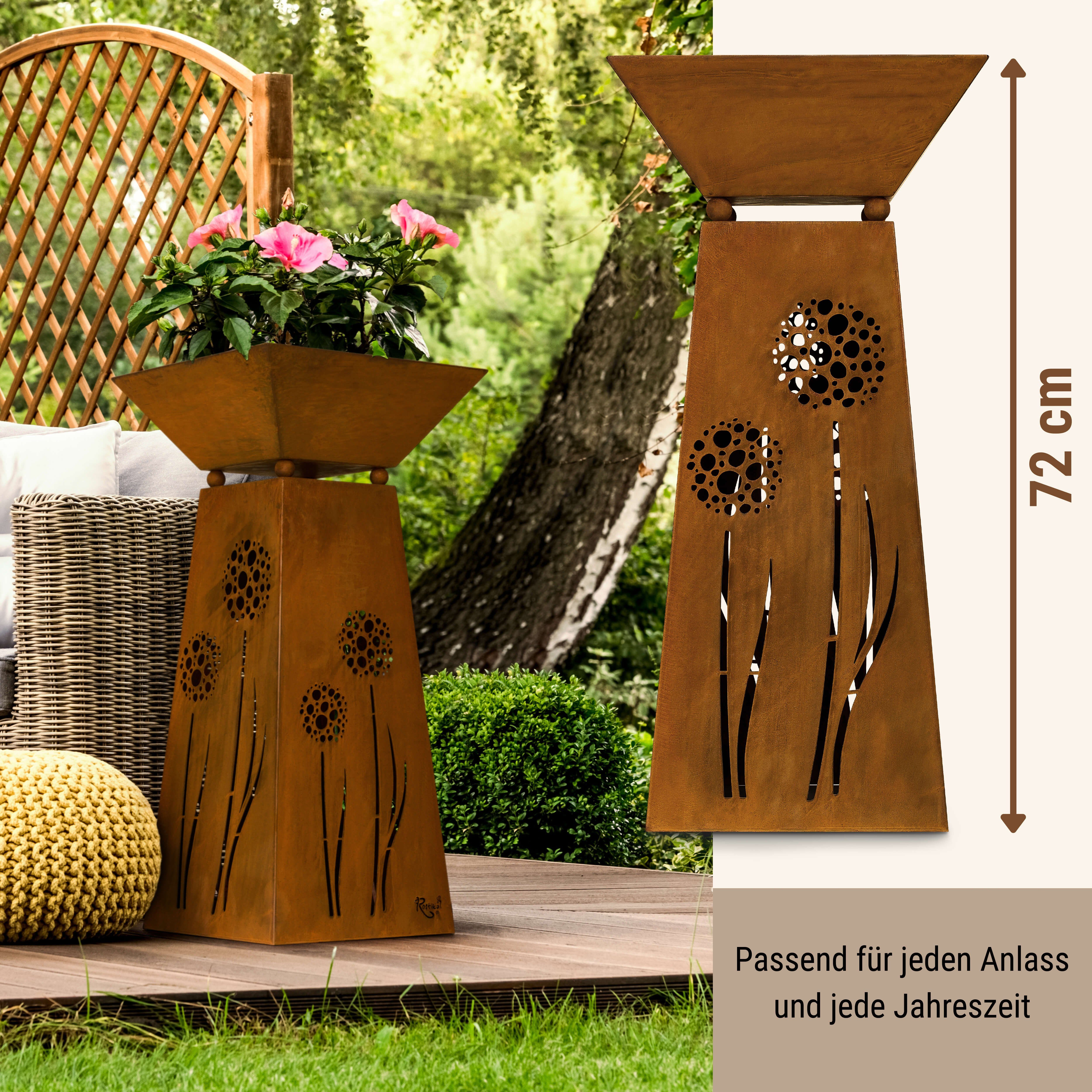 Rostikal Dekosäule Pflanzsäule Edelrost 72 cm mit Pflanzschale – Metall Gartendeko (Set, Set), Konische Metallsäule mit abnehmbarer Schale – wetterfest & standf – Bild 5 von 5