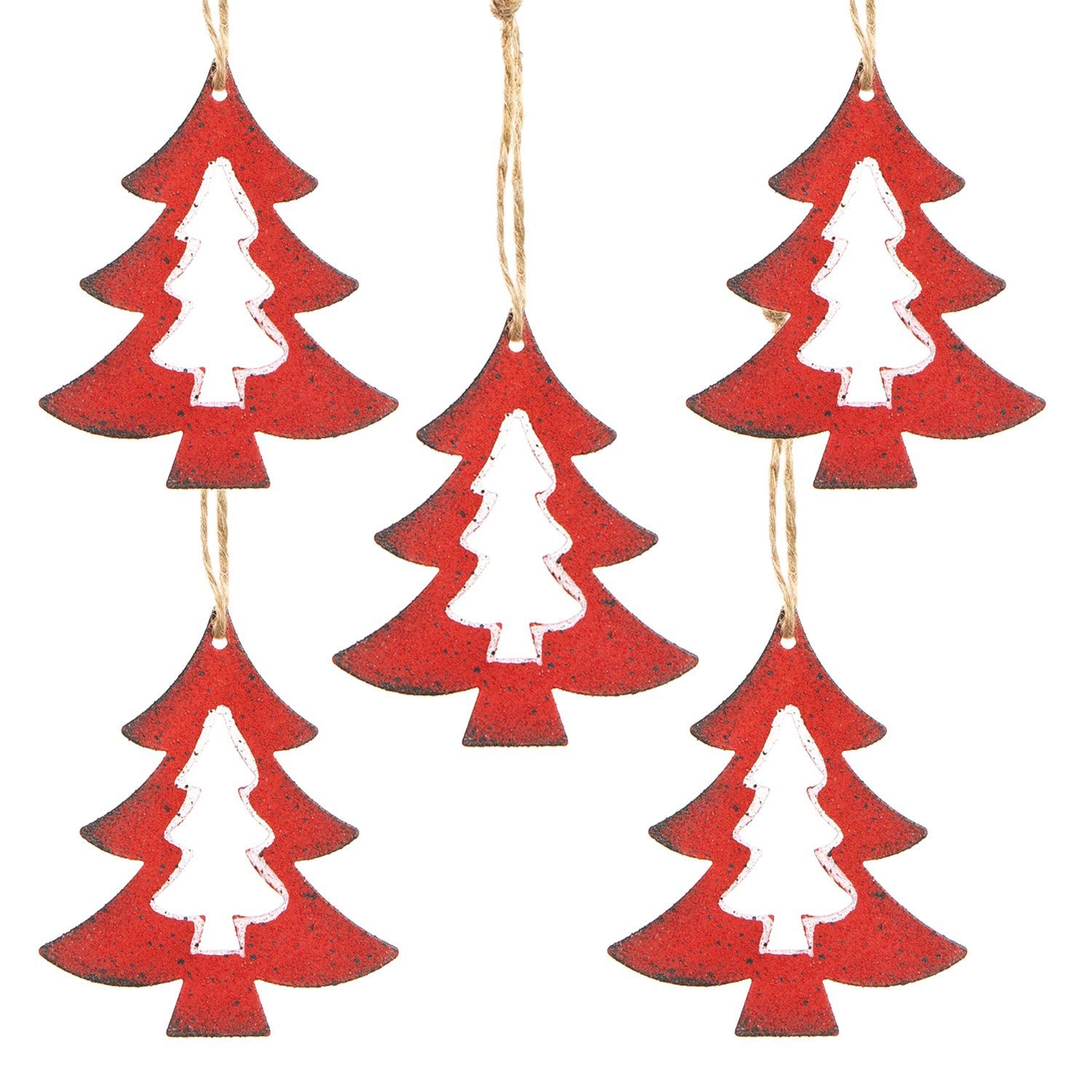 LogbuchVerlag Baumbehang 5 Christbaumanhänger Baum aus Metall rot