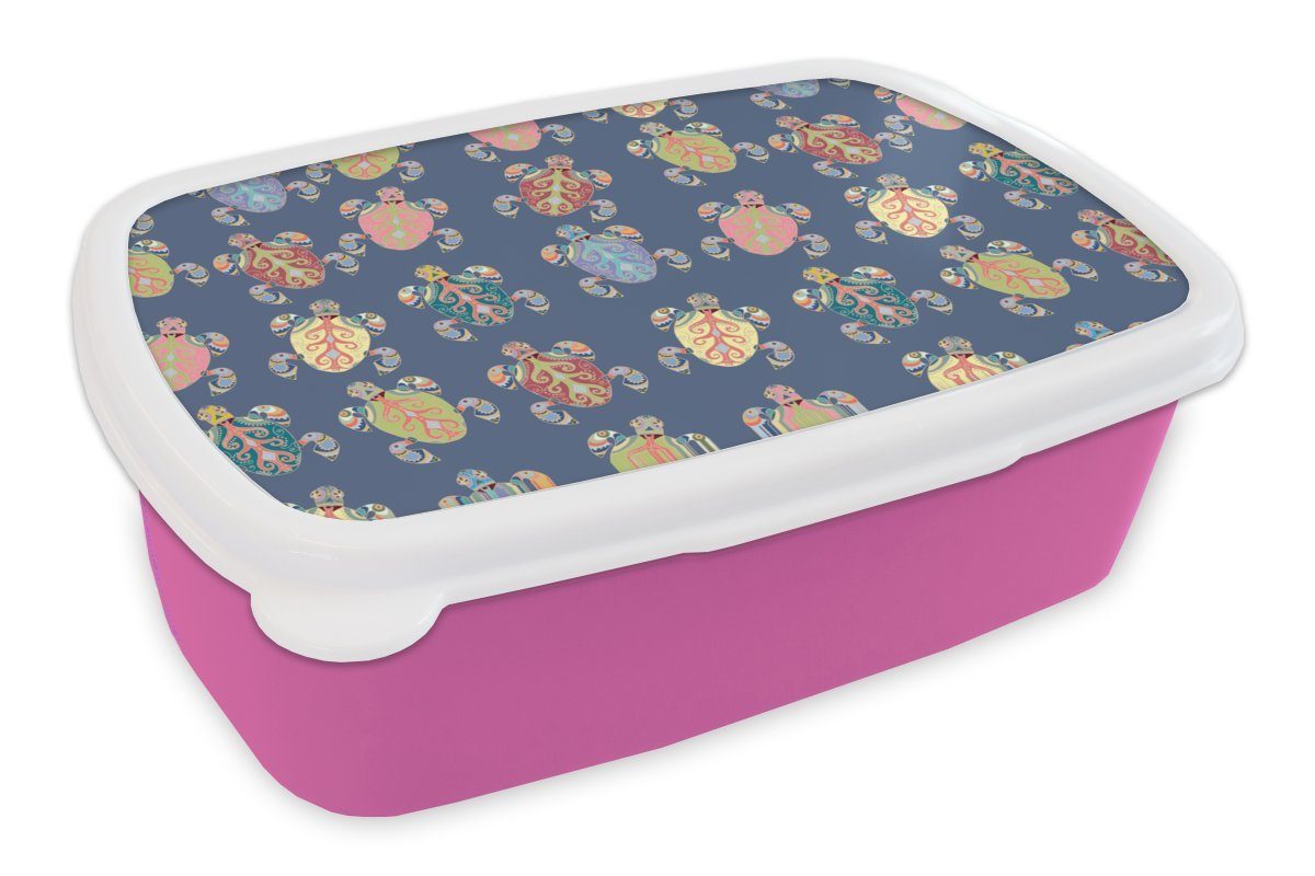 MuchoWow Lunchbox Muster - Tiere Kunststoff, Kunststoff Schildkröte Brotbox rosa - - für Erwachsene, Mädchen, Snackbox, Kinder (2-tlg), Brotdose Kinder, - Kinder