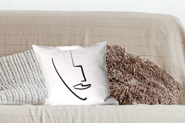 MuchoWow Dekokissen Gesicht - Schwarz - Weiß - Abstrakt, Zierkissen mit Füllung für Wohzimmer, Schlafzimmer, Deko, Sofakissen