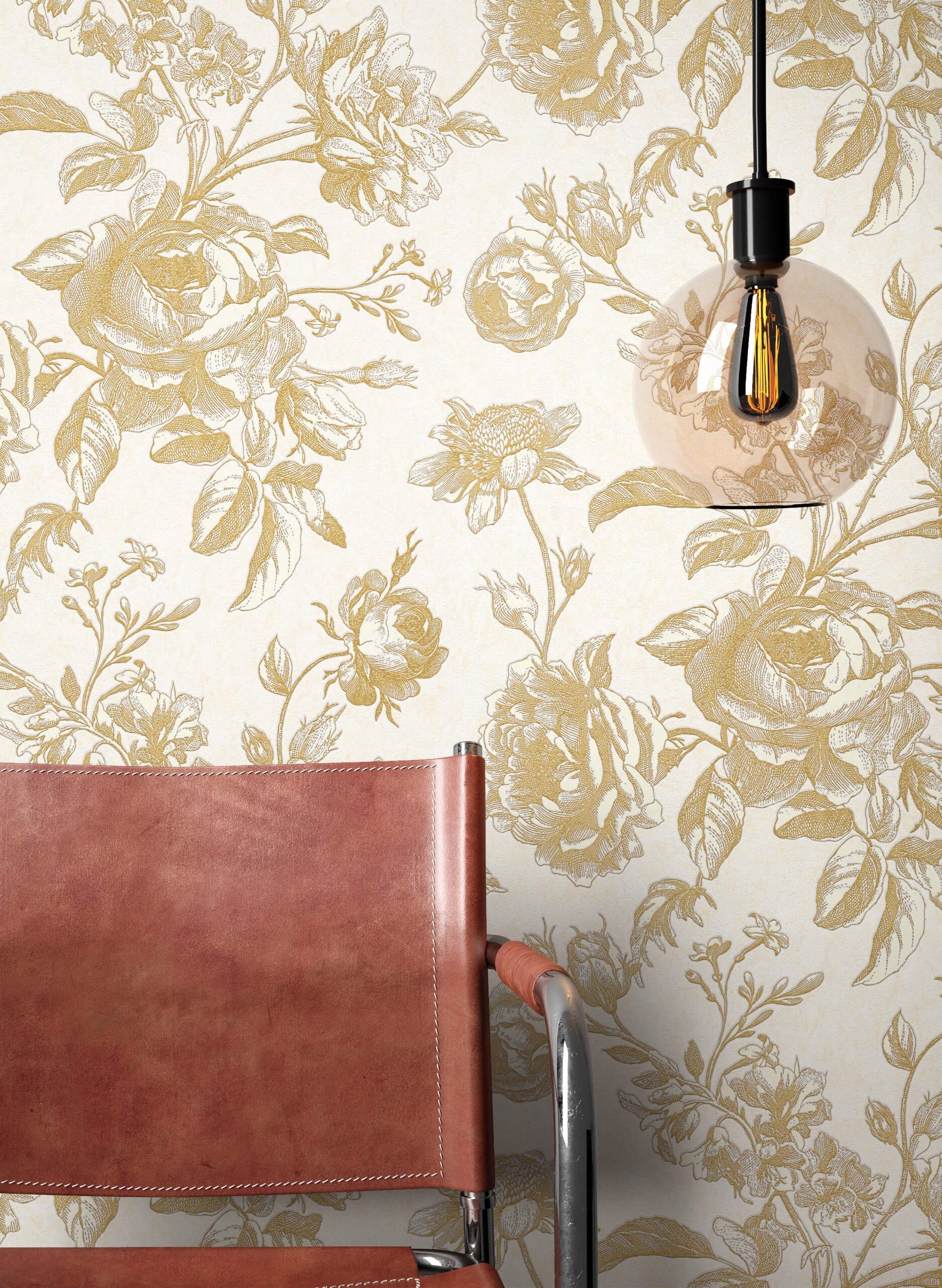 Newroom Vliestapete, Beige Tapete Floral Blumen günstig online kaufen