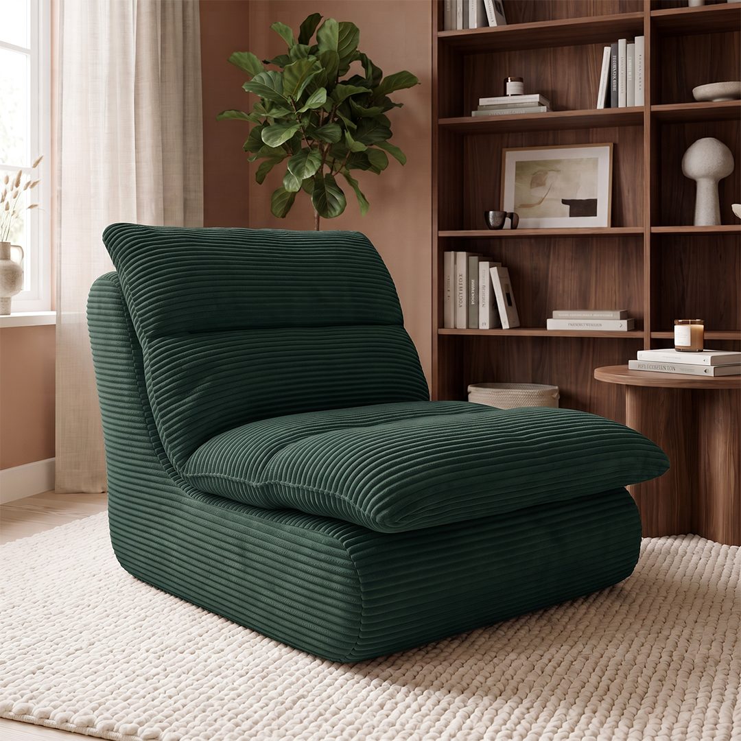 skølm Relaxsessel Sváfa aus Cord/Chenille, dick gepolsterter Vollschaumessel 11,5 cm (Cord, Dunkelgrün), vakuumiert – ohne Aufbau 