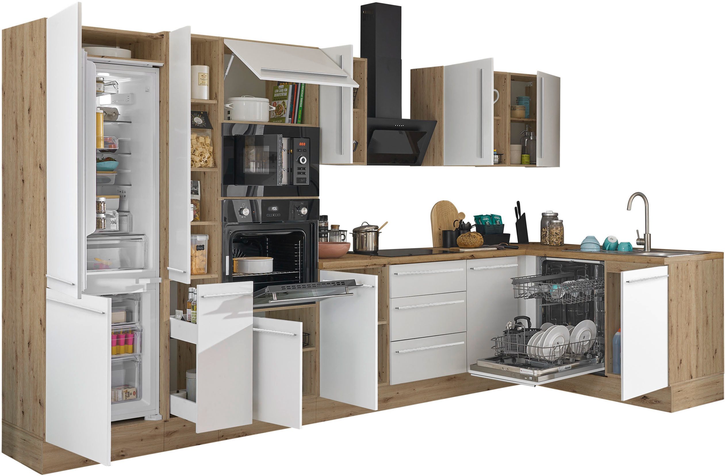 KOCHSTATION Winkelküche Florida, Stellbreite 370x175 cm, wahlweise mit E-Geräten, mit Softclose für Türen und Schubkästen