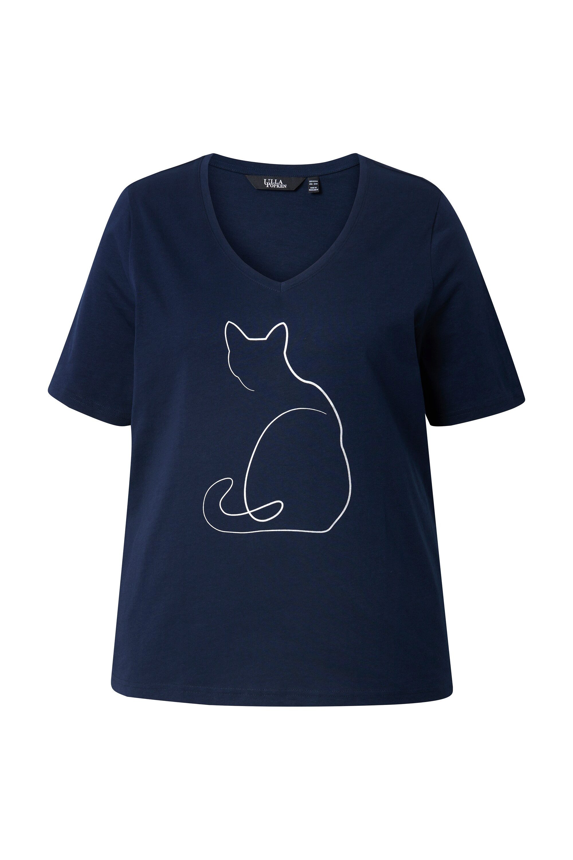 Ulla Popken T-Shirt T-Shirt Metallic-Tiermotiv V-Ausschnitt günstig online kaufen
