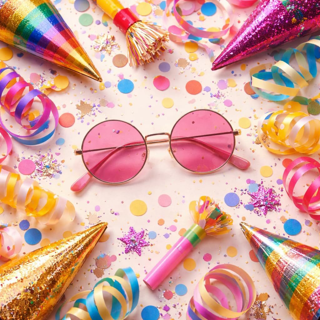 Costumed Kostüm Hippie Brille – runde rosa Sonnenbrille für Fasching & Karneval