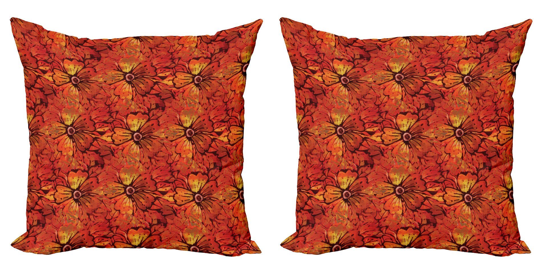 Kissenbezüge Modern Accent Doppelseitiger Digitaldruck, Abakuhaus (2 Stück), Orange Grungy Blumen Romantische