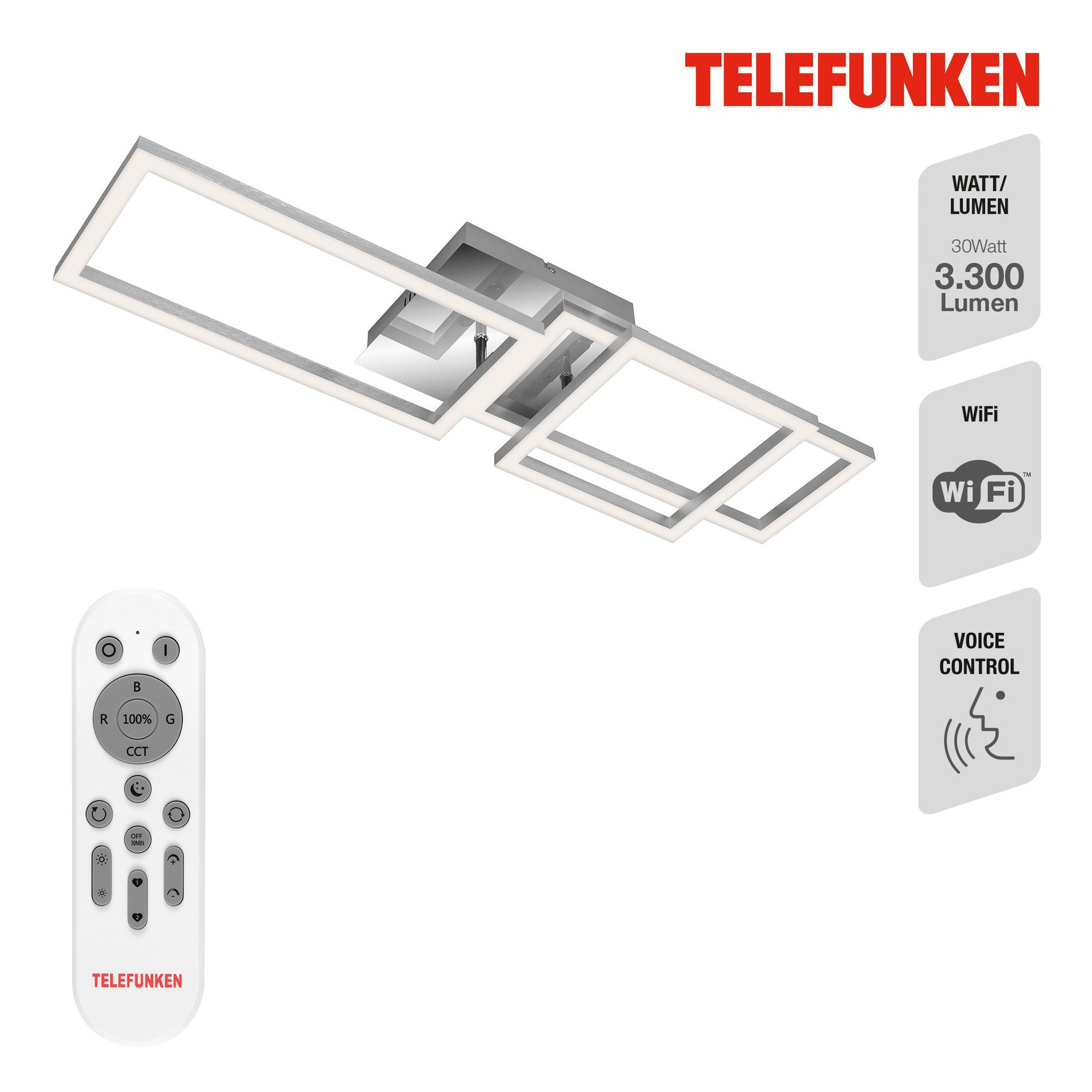 Telefunken LED Deckenleuchte 316408TF, Lampe Farbwechsel Farbwechsler, Wifi Neutralweiß, CCT + Beleuchtung LED fest verbaut, Kaltweiß, Warmweiß, IOS Smart Android Tageslichtweiß, Dimmfunktion, RGB