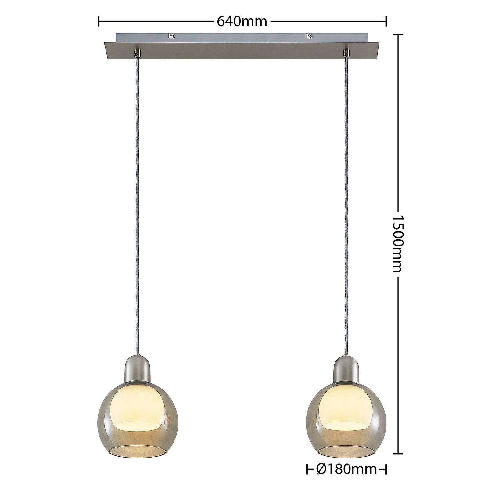 Kaiya, weiß, flammig, Glas, inklusive, E27, Glas Lucande Modern, nickel, Eisen, rauchgrau, Pendelleuchte 2 Leuchtmittel nicht dimmbar,