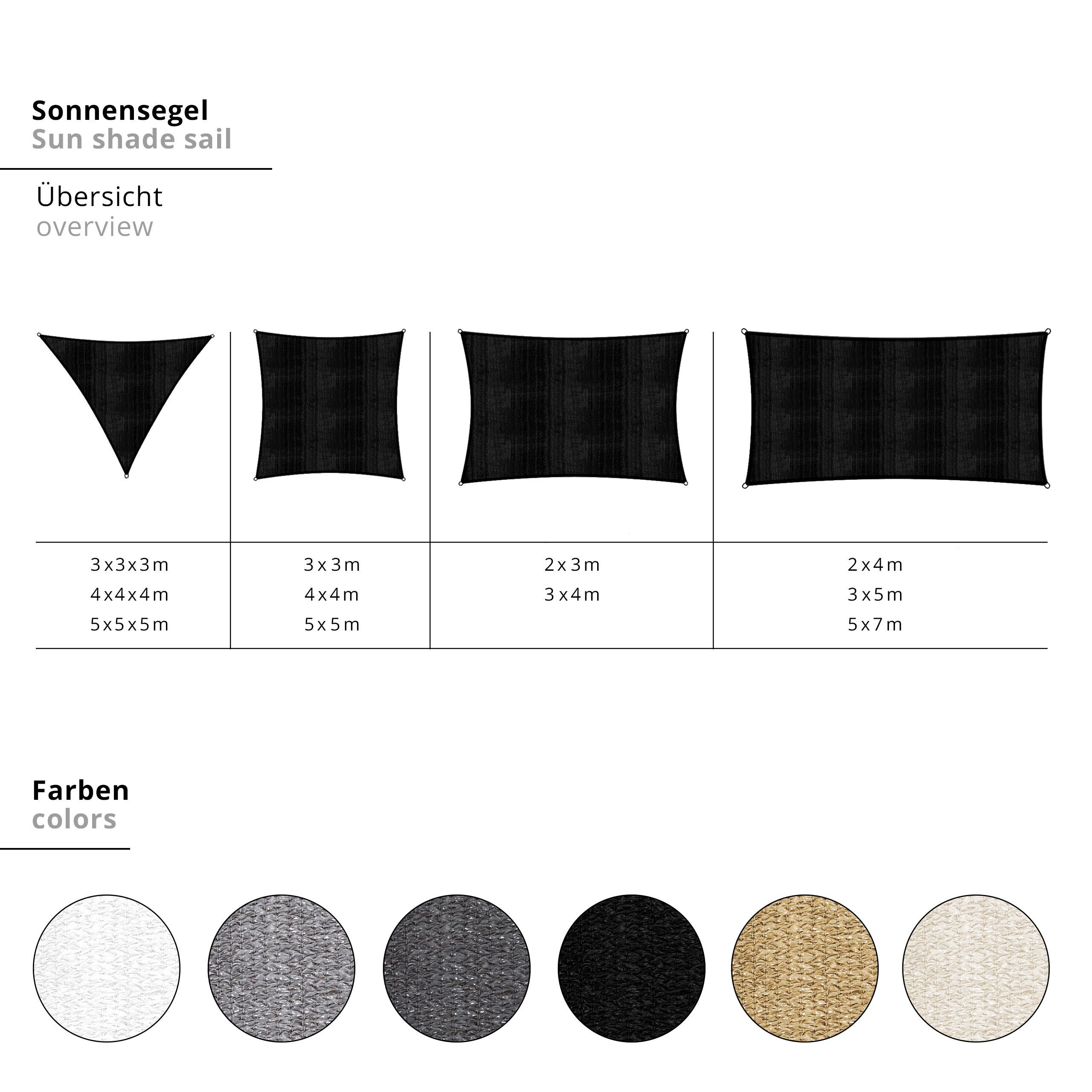 Sonne Hellgrau, Sonnensegel inkl. vor sand Befestigungsseile effektiv Lumaland 3x3m, schützt