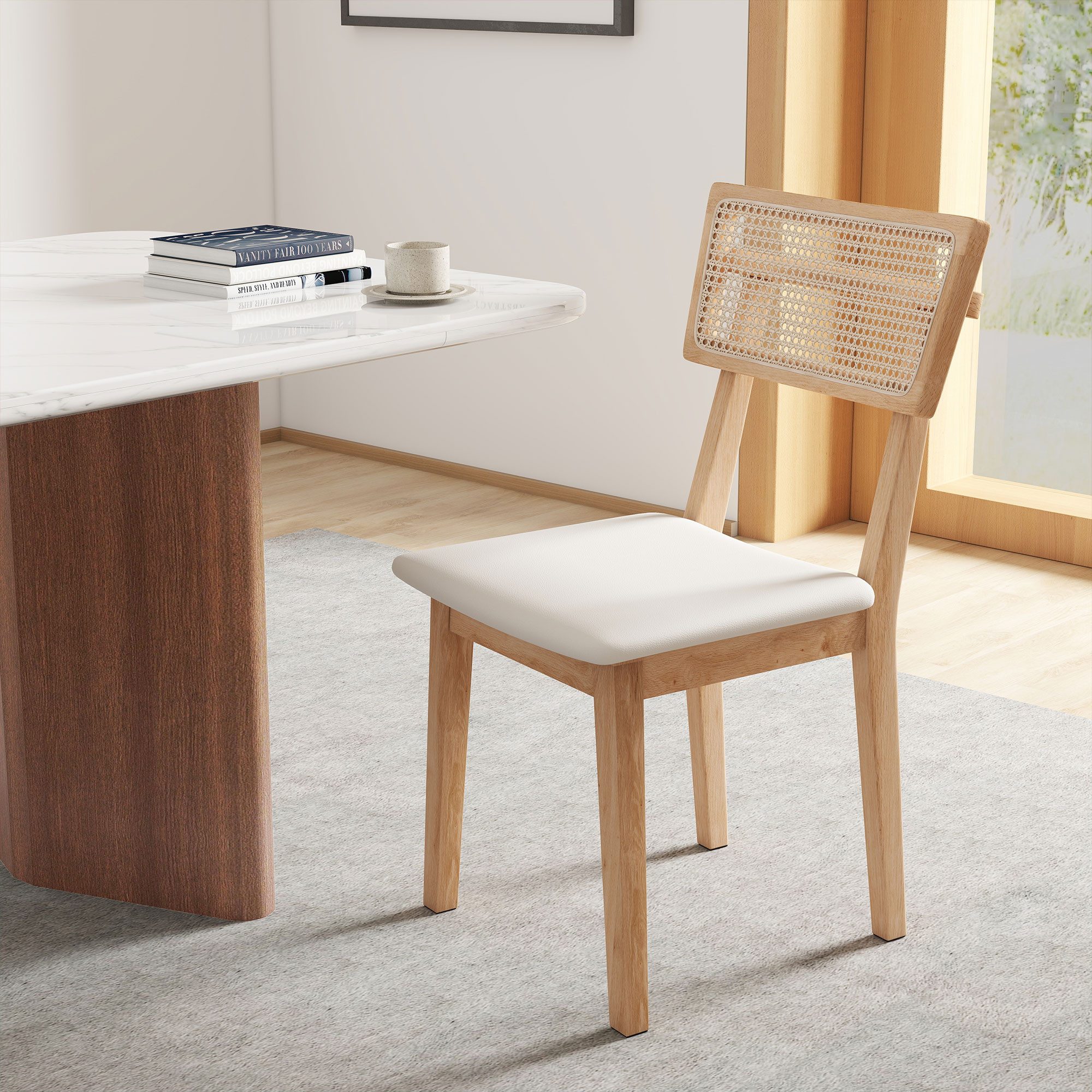 HOMCOM Esszimmerstuhl Küchenstuhl mit Rattan-Rückenlehne, Polsterstuhl günstig online kaufen
