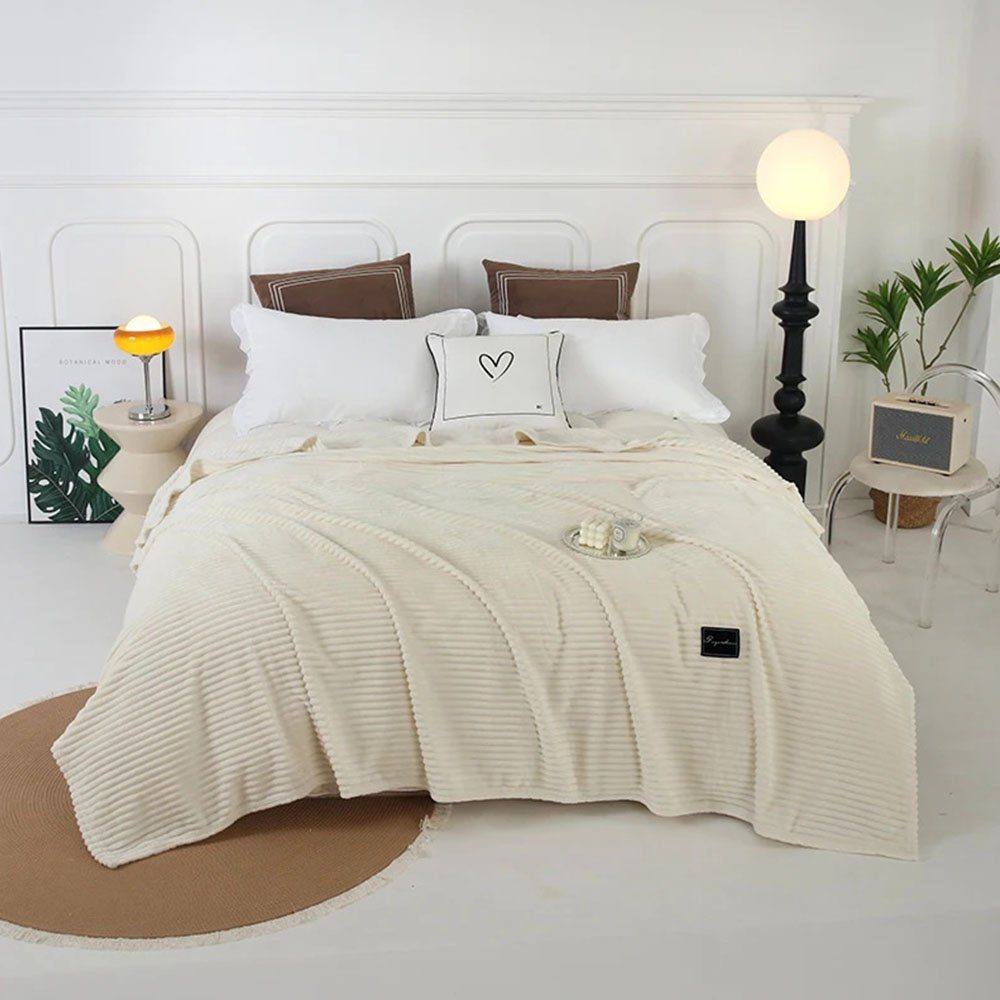 Beige, Kuscheldecke Mikrofaser Tagesdecke 150x200cm Fleecedecke FELIXLEO Wohndecke