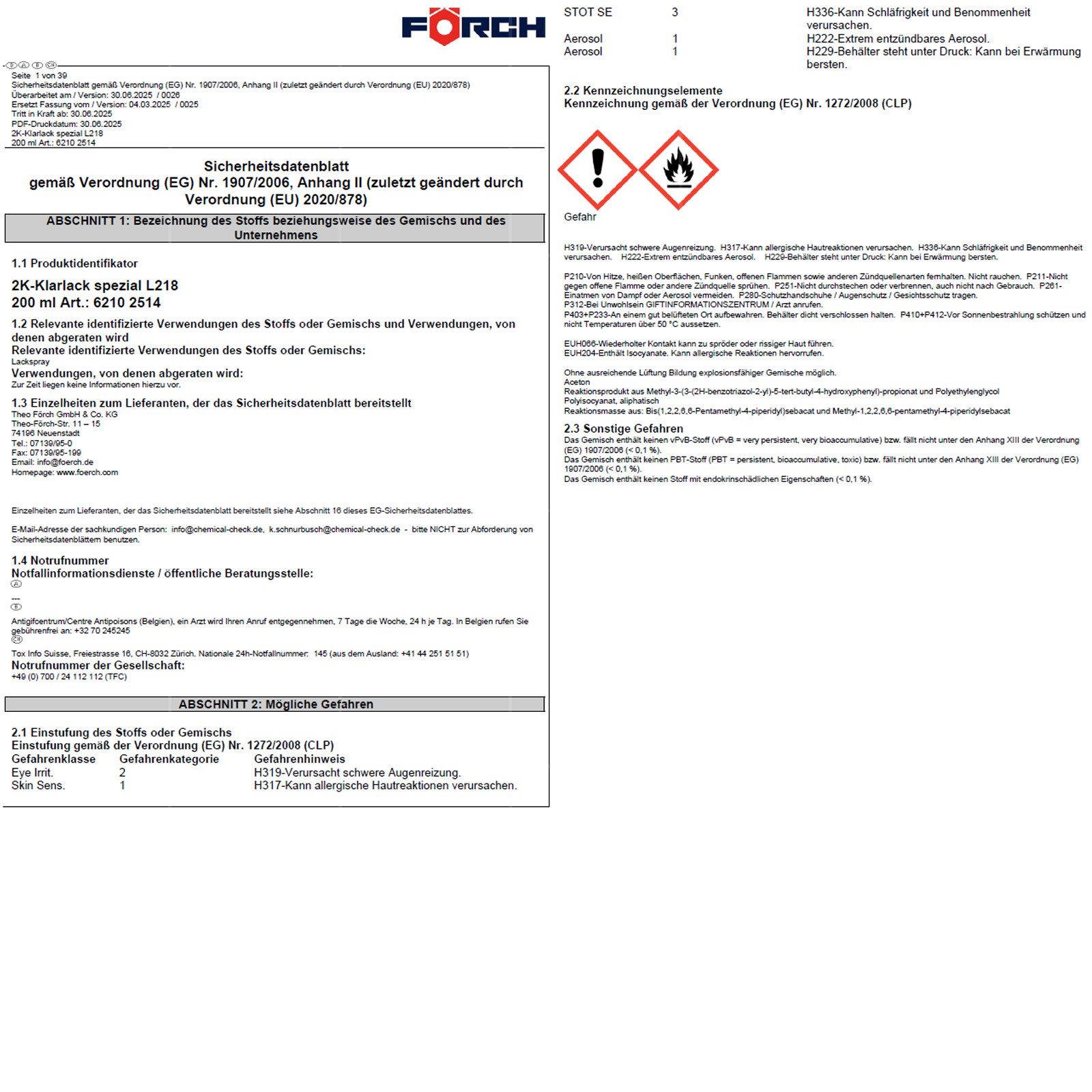 FÖRCH Klarlack L218 2K-Klarlack Spezial - 0.2 Ltr (Glänzend) – Bild 2 von 2