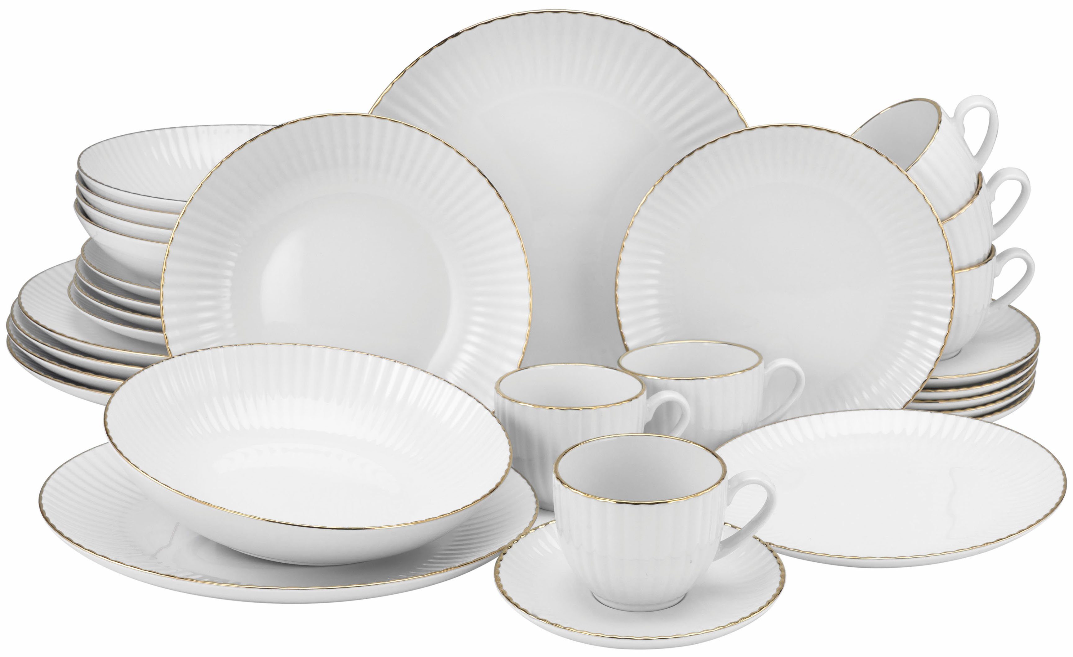my home Комбинированное обслуживание Geschirr-Set, Service Elisetta (30-tlg), 6 Personen, Porzellan, Goldband, Made in Europe, 30 Teile, für 6 Personen