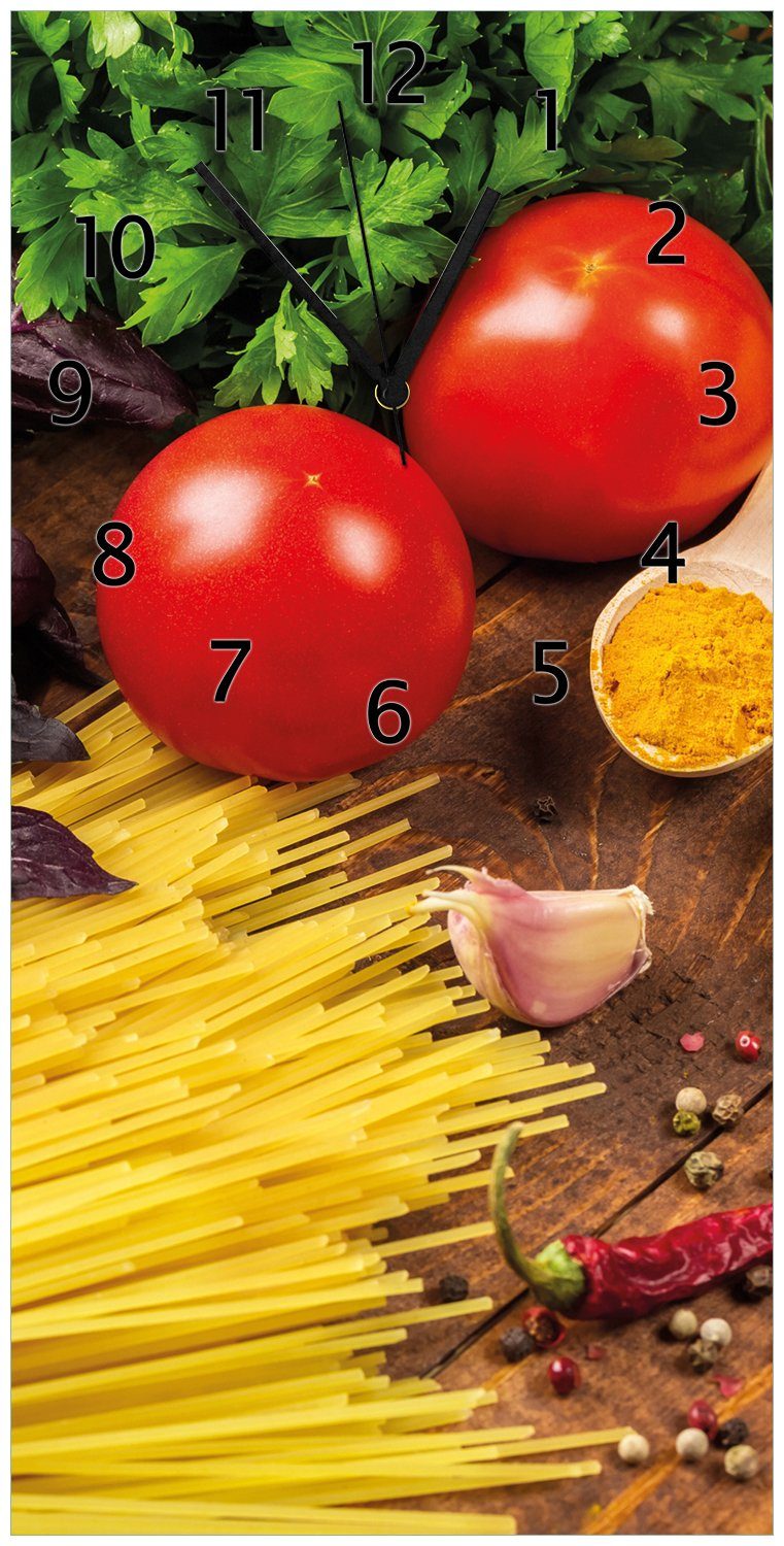 Wanduhr (Uhr Tomaten, Menü Gewürzen und Italienisches mit Wallario Spaghetti, Acryl) aus Basilikum