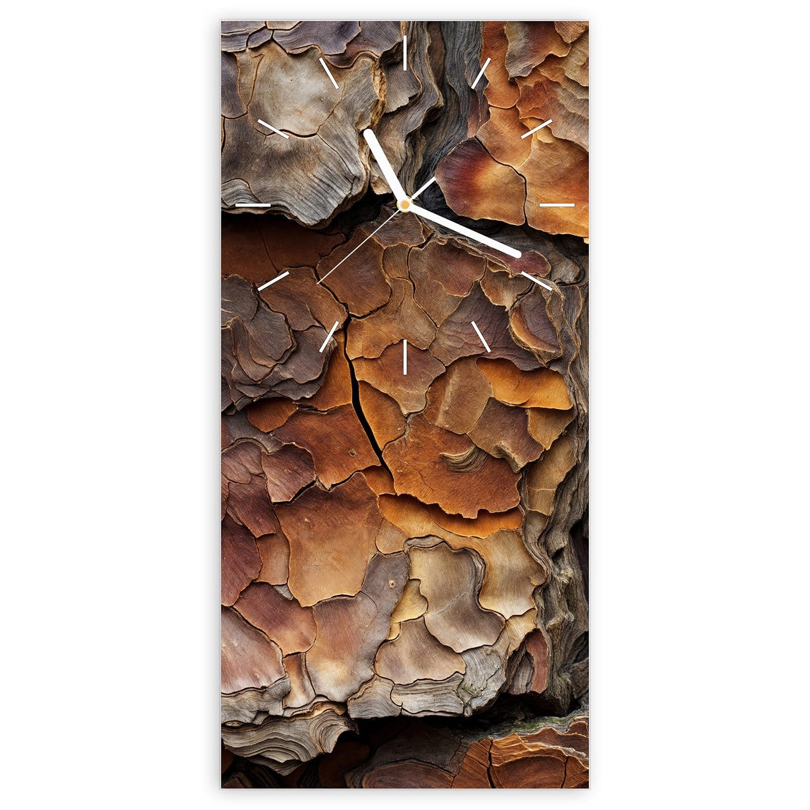 Wanduhr Glasuhr Wandkunst Größe 30 x 60 cm mit Motiv Baumrindenstruktur