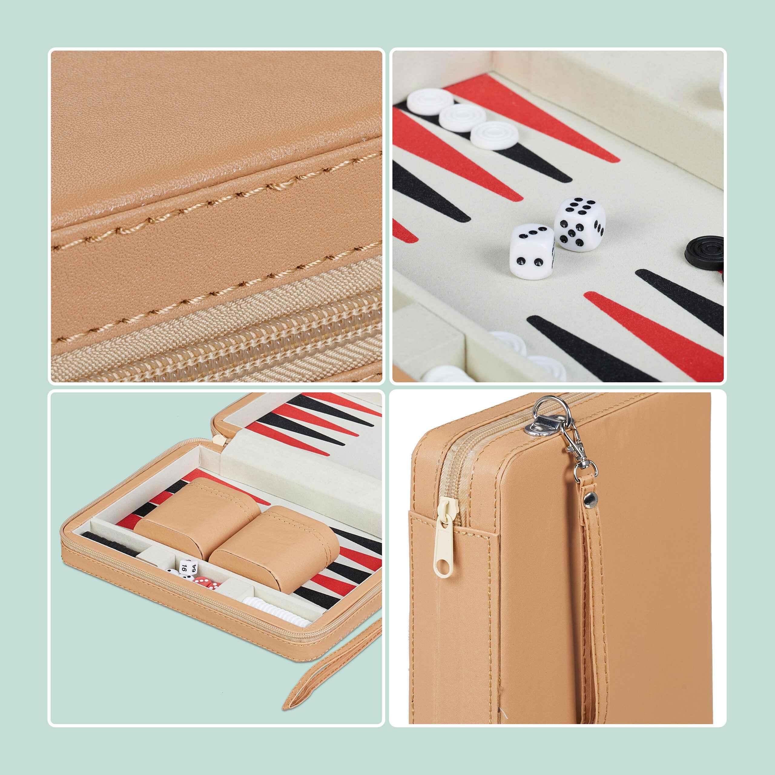 relaxdays Spiel Backgammon Reisespiel, Strategiespiel, hellbraun