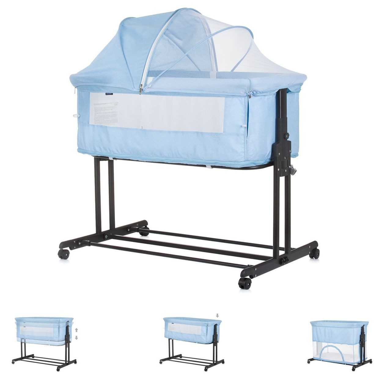Chipolino Komplettbett Beistellbett 2 in 1 Zen, Laufstall Moskitonetz Matratze Räder Bremse
