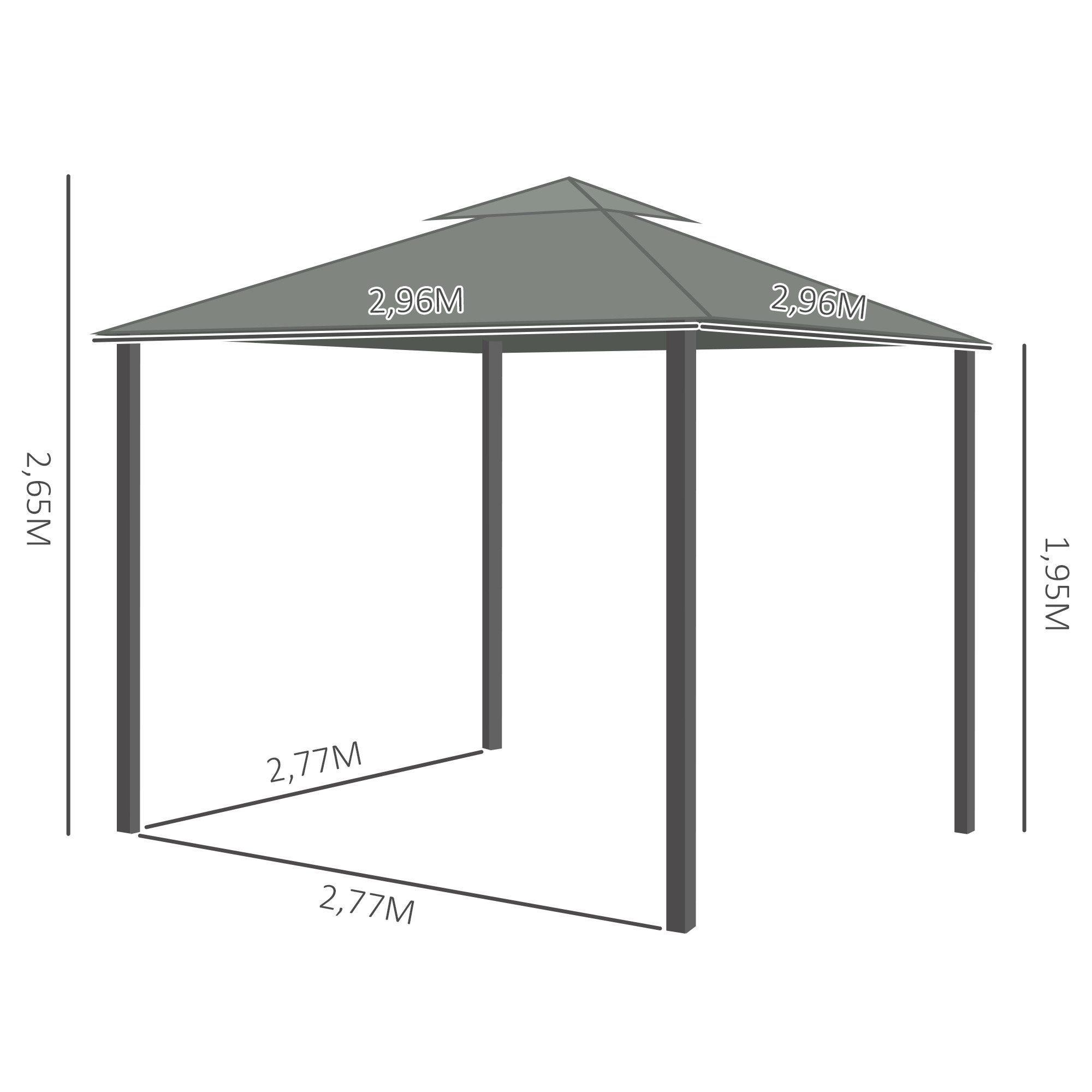 Outsunny Pavillon Gartenzelt mit Doppeldach, mit 4 x Seitenteile Moskitonetz wetterfest, mit 4 Seitenteilen, (Gartenpavillon, Pavillon), für Garten, Dunkelgrau
