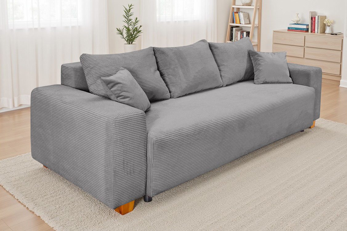 COLLECTION AB Schlafsofa Yves, B: 243 cm, Liegefl. 142x194 cm, Schlaffunktion, Bettkasten & 2 Zierkissen, Federkern