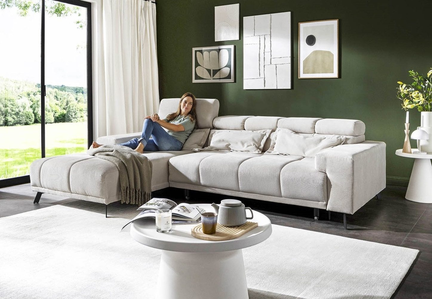 freiraum Polstergarnitur Sally, Sitztiefen + Kopfetilverstellung, creme - 285x79x201cm (BxHxT)