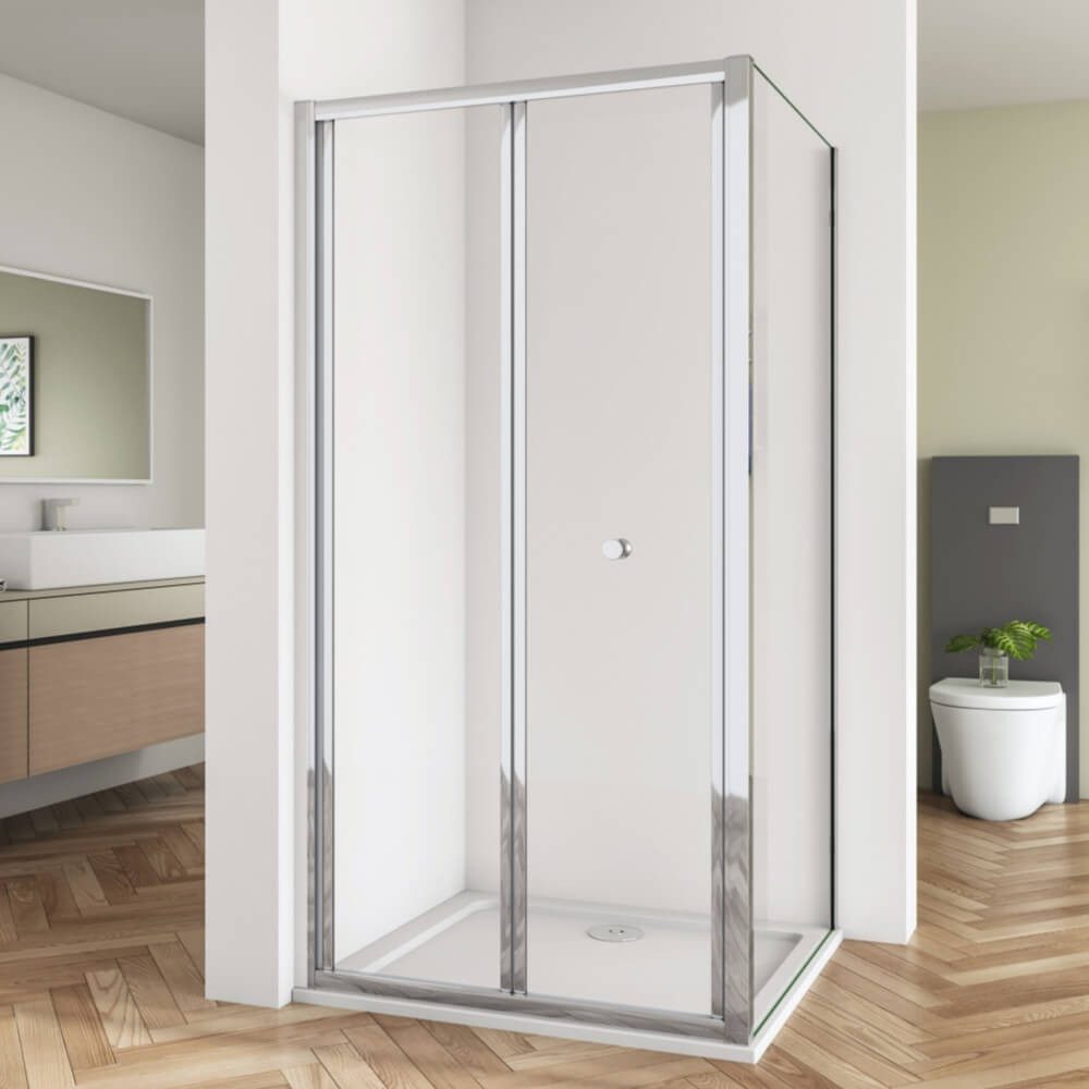 AICA Eckdusche 185cm 5mm Sicherheitsglas mit Seitenwand Falttür Duschabtrennung, BxT: 76x70 cm, Einscheibensicherheitsglas, ebenerdiger Einbau möglich