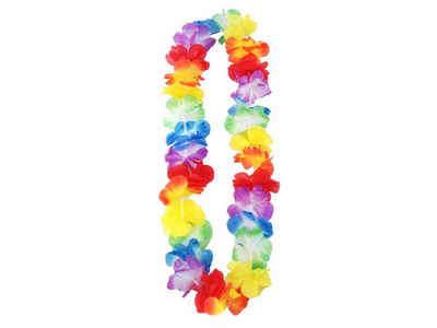 partydeco Kostüm, Hawaii Blumenkette / Hawaiikette regenbogenfarben 90cm bunt