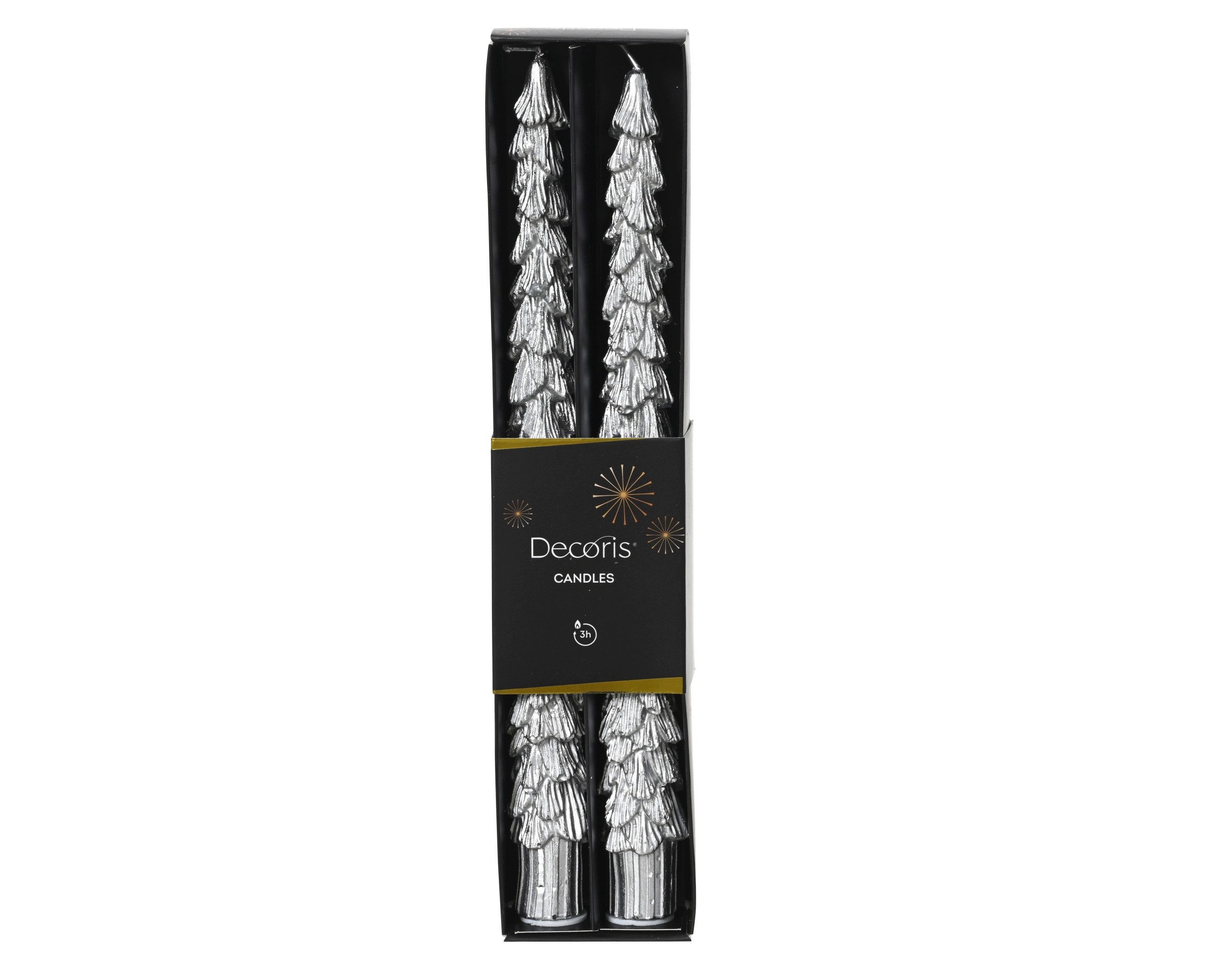 Kaemingk Spitzkerze, Spitzkerzen Tannenbaum Wachs 26cm 2er Set - Silber