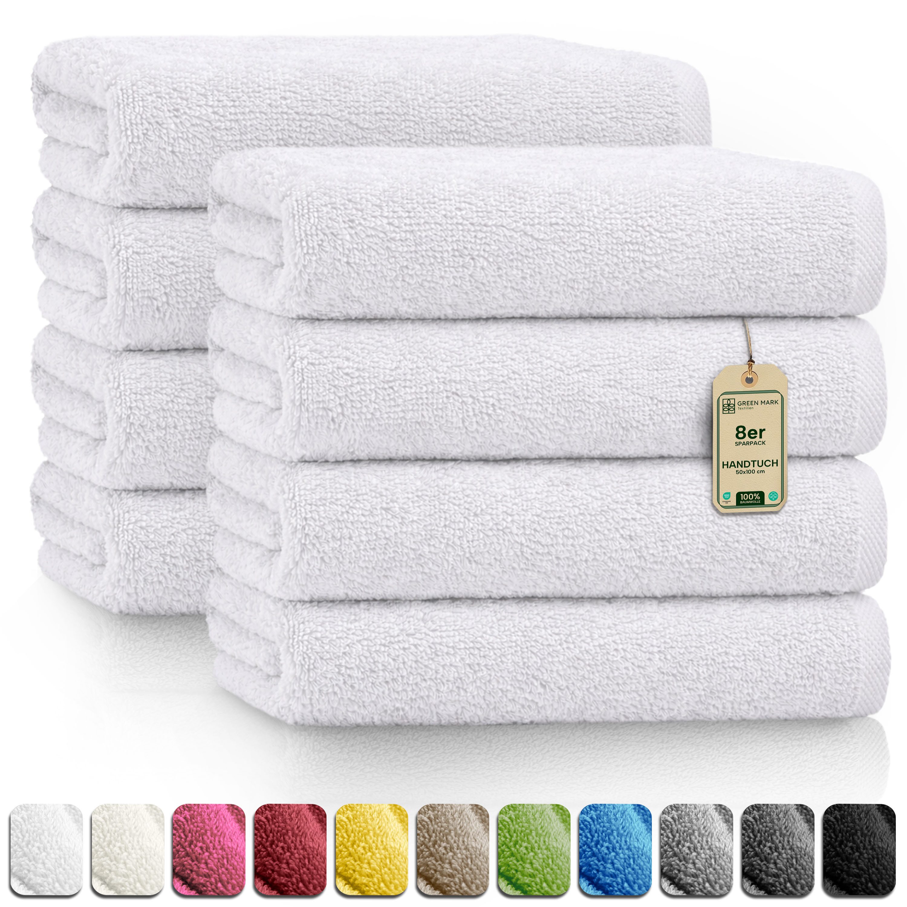 NatureMark Handtücher 8er-Sparpack Handtücher 50x100cm, 100% Baumwolle (8-St), 8X Handtücher, 100% Baumwolle, Weiß, 50 x 100cm
