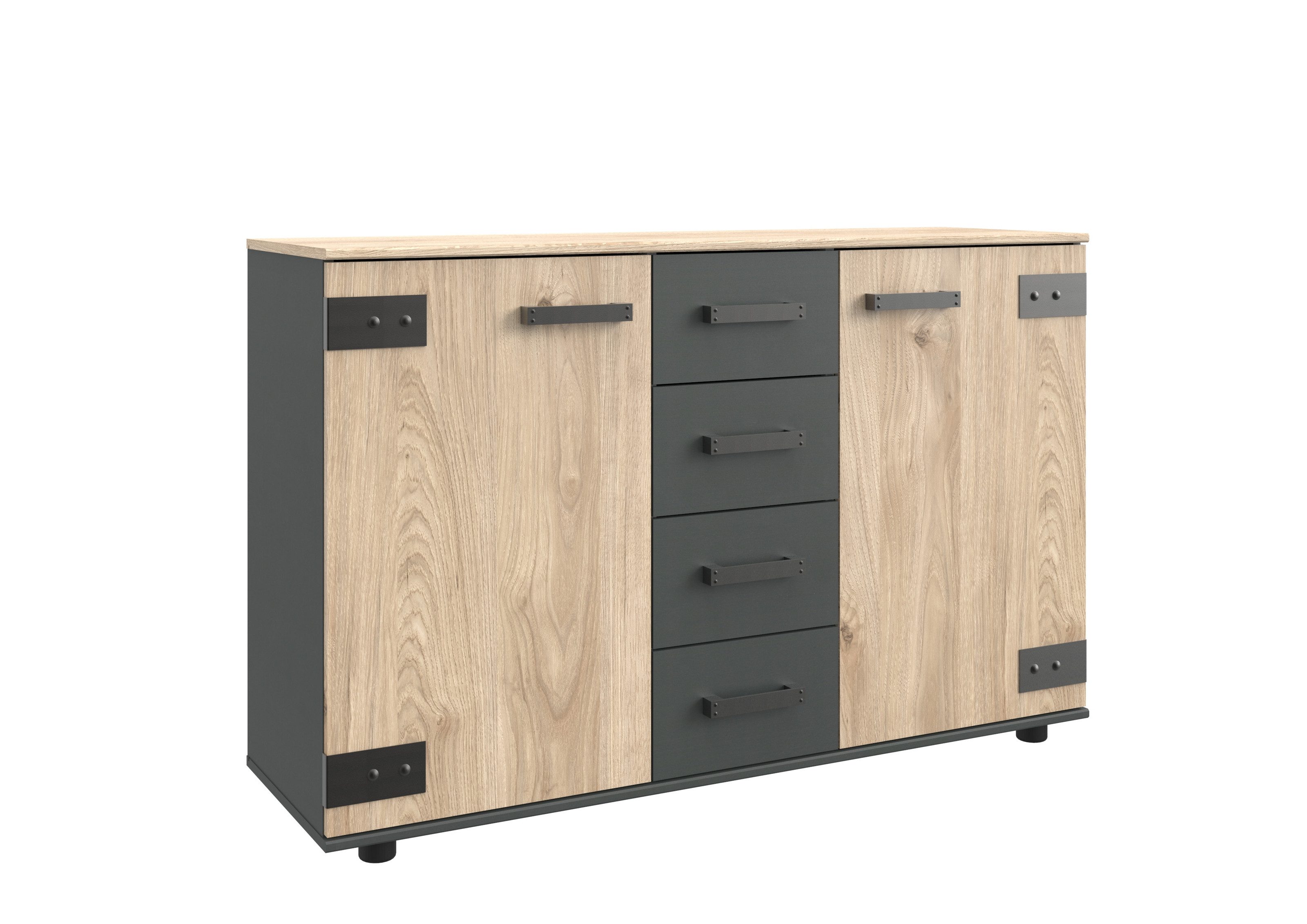 Wimex Kommode in Graphit mit Absetzungen in Silver Fir-Nachbildung (B/H/T: 130x83x41 cm)