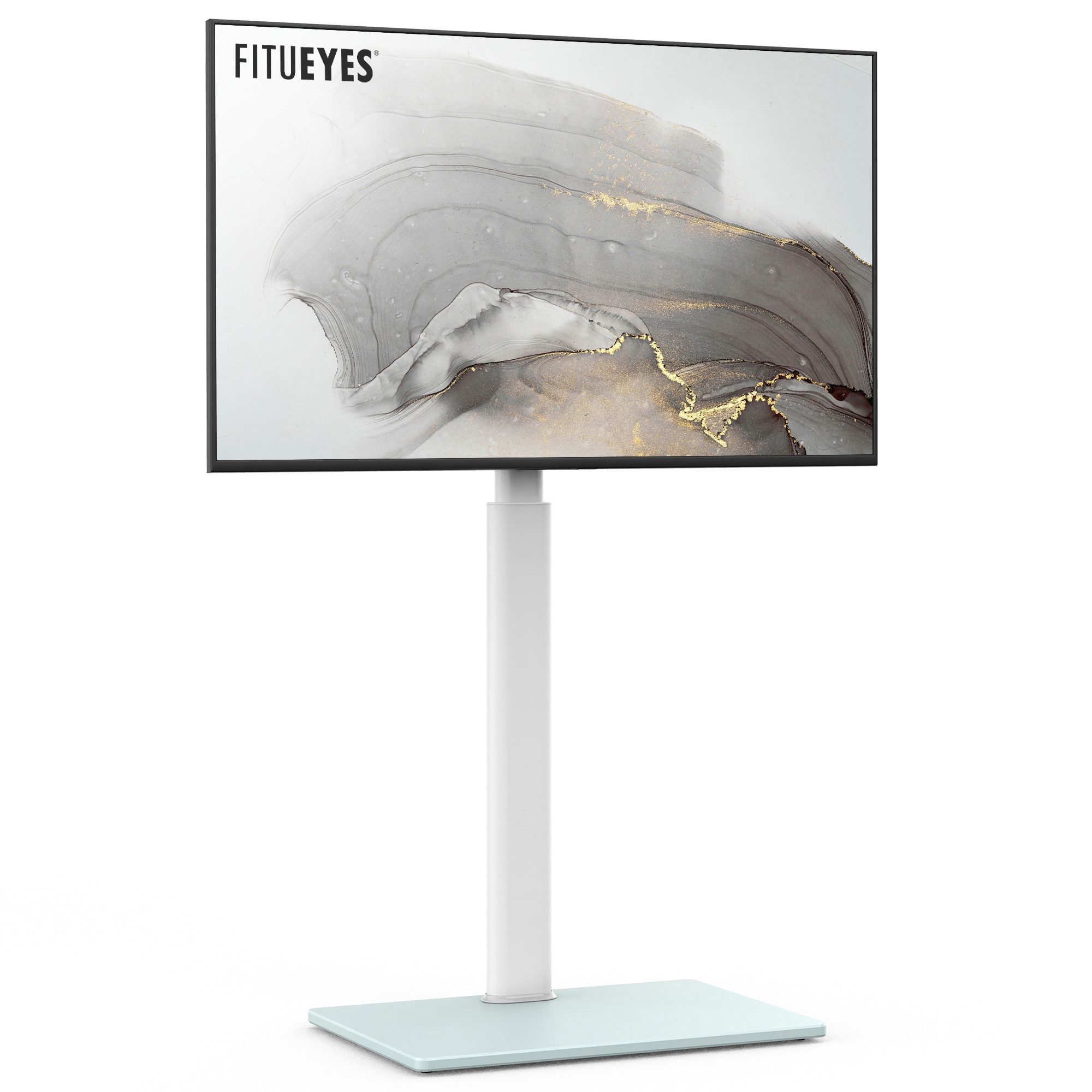 FITUEYES TV-Ständer höhenverstellbar, ±35° schwenkbar, 32-60 Zoll, (bis 60,00 Zoll, Glas-Bodenplatte, Gummifüße, bis 30 KG)