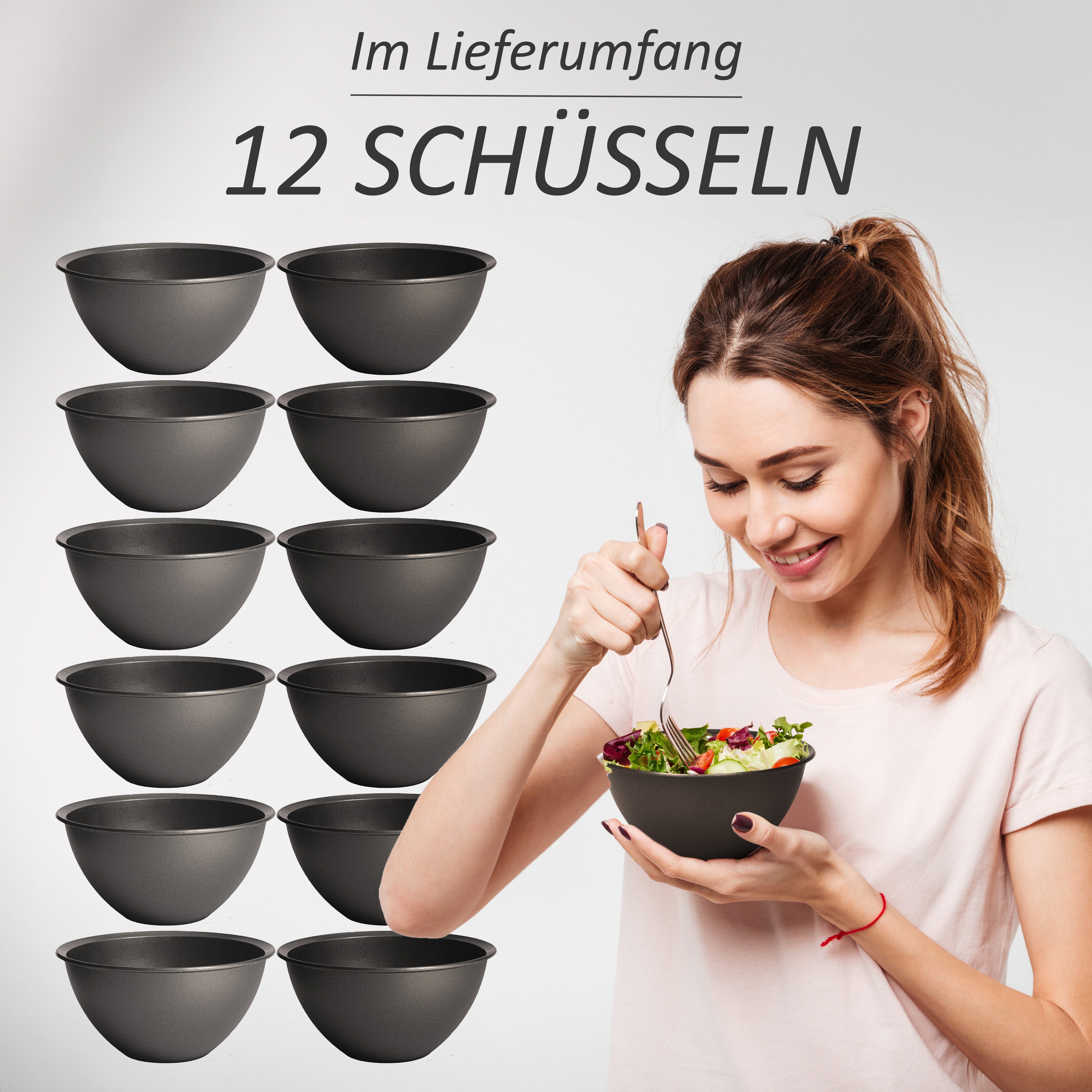 Hausfelder Salatschüssel 12-teiliges Schüssel Set, Kunststoff BPA-frei, 12x 0,7L ohne Deckel, Kunststoff, (12-tlg), Schüsseln aus stabilem Kunststoff