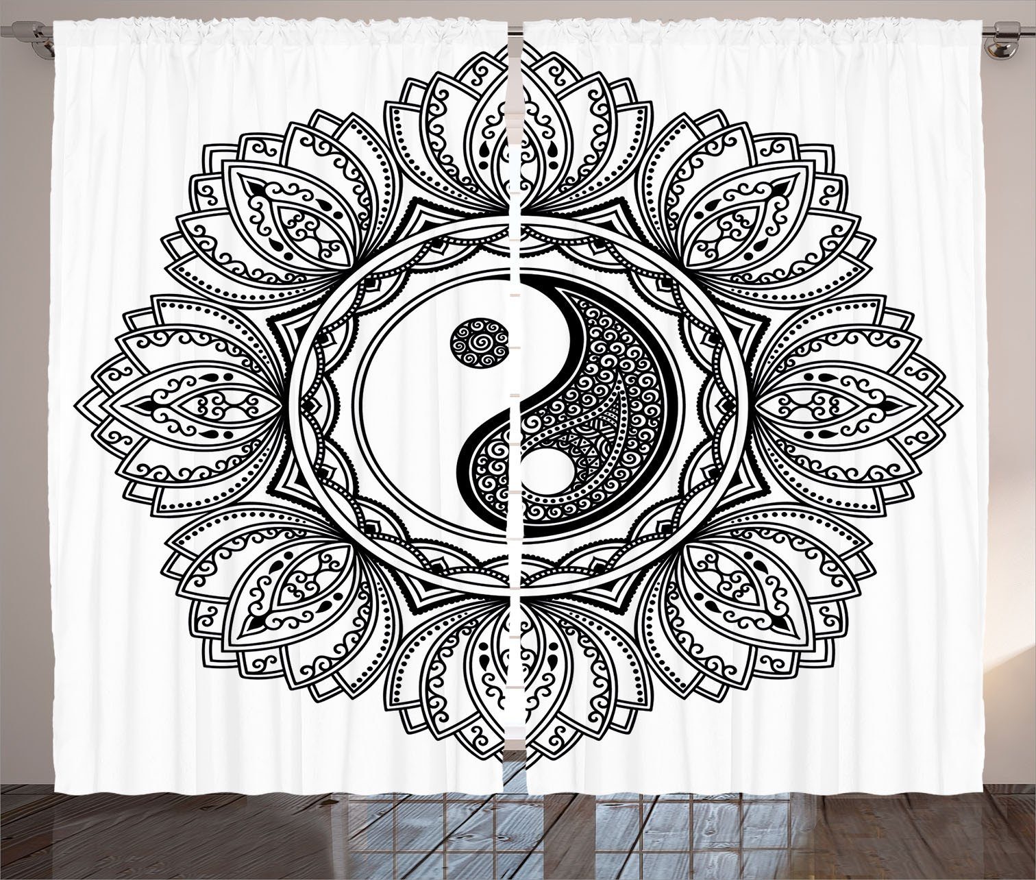 Gardine Schlaufen Vorhang Yoga Abakuhaus, Schlafzimmer Kräuselband mit Zen Haken, und floral