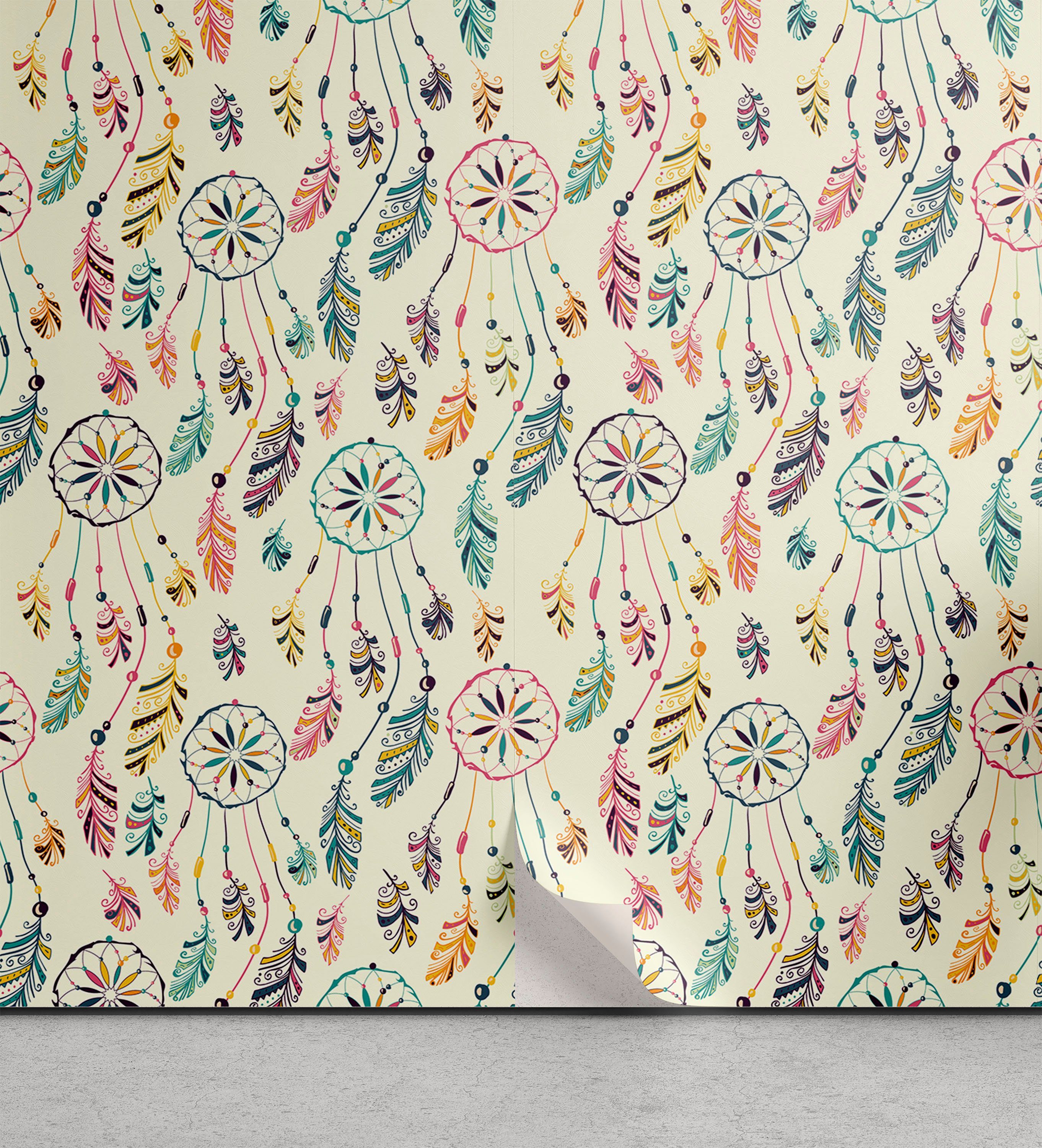 Abakuhaus Vinyltapete selbstklebendes Wohnzimmer Küchenakzent, Feder Tribal Art Inspiration