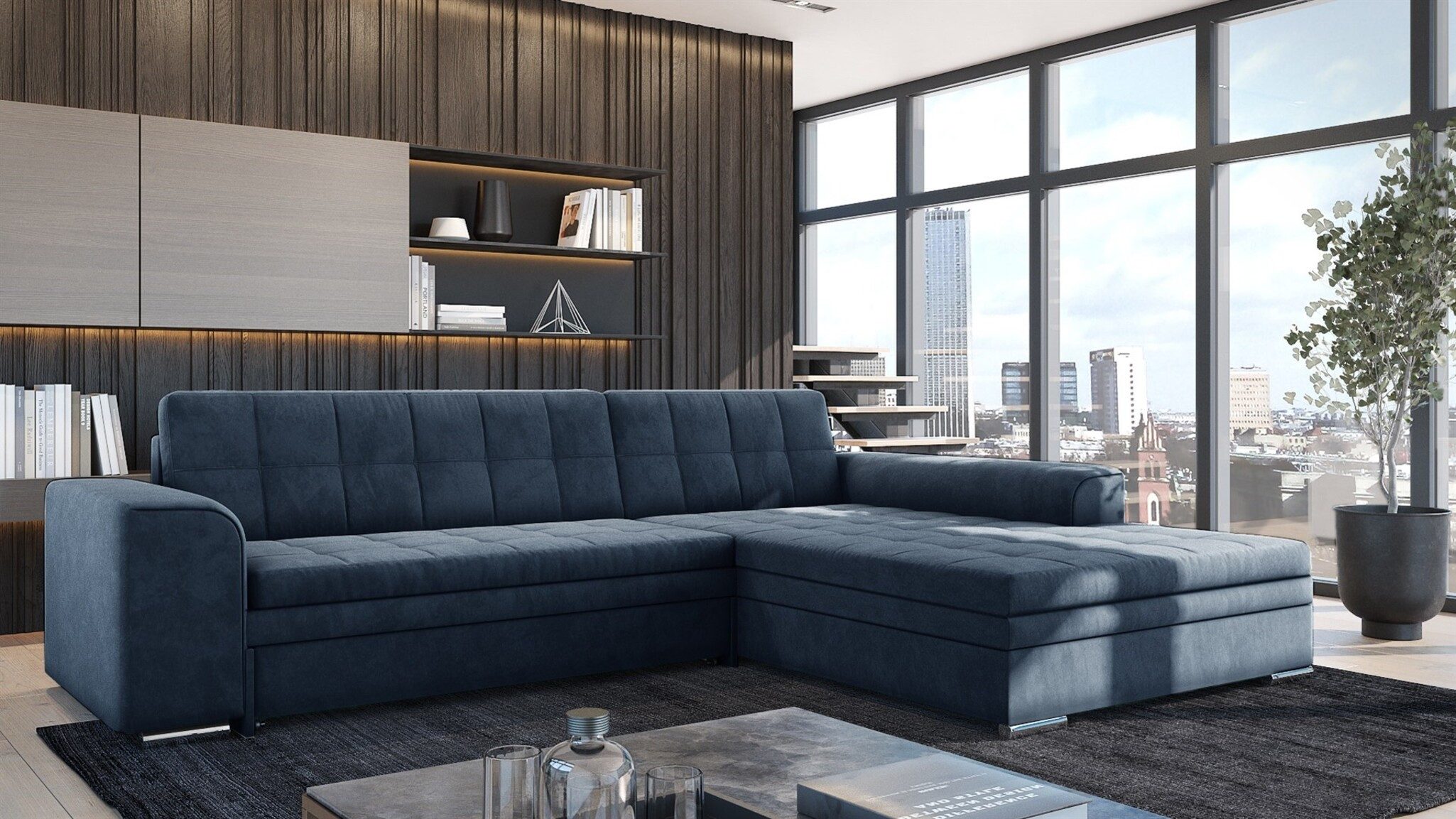 Fun Möbel Ecksofa Schlafsofa LUSAKA mit Ottomane in Stoff, Rundumbezug, Ottomane Links oder Rechts