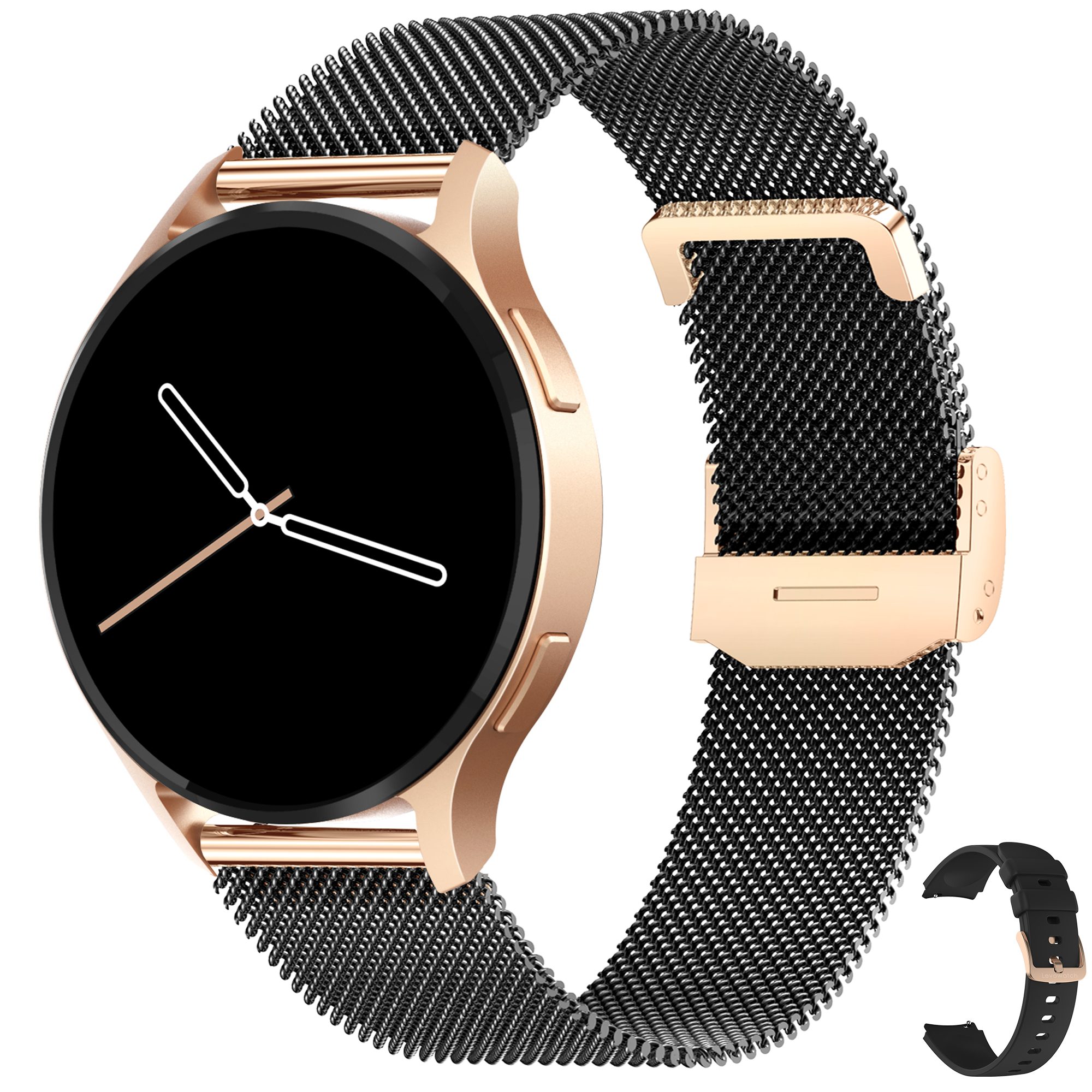 Levowatch EDGY Damen Smartwatch, AMOLED Always-On, KI Steuerung, Fitness Tracker Smartwatch (3,8 cm/1,43 Zoll, Android & iOS) inkl. Wechselarmband, 2-teilig, Edelstahlgehäuse, Telefonfunktion, Sprachsteuerung, Puls, Schlafüberwachung, wasserdicht, Blutdruck, Frauenmonitor, Anrufe, Musik, Markenqualität