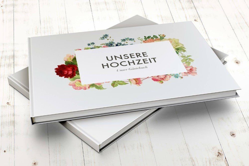 bigdaygraphix Notizbuch Hochzeits-Gästebuch Boho Flower Vintage Rose mit Fragen, Vorgefertigte Fragen für besondere Einträge.