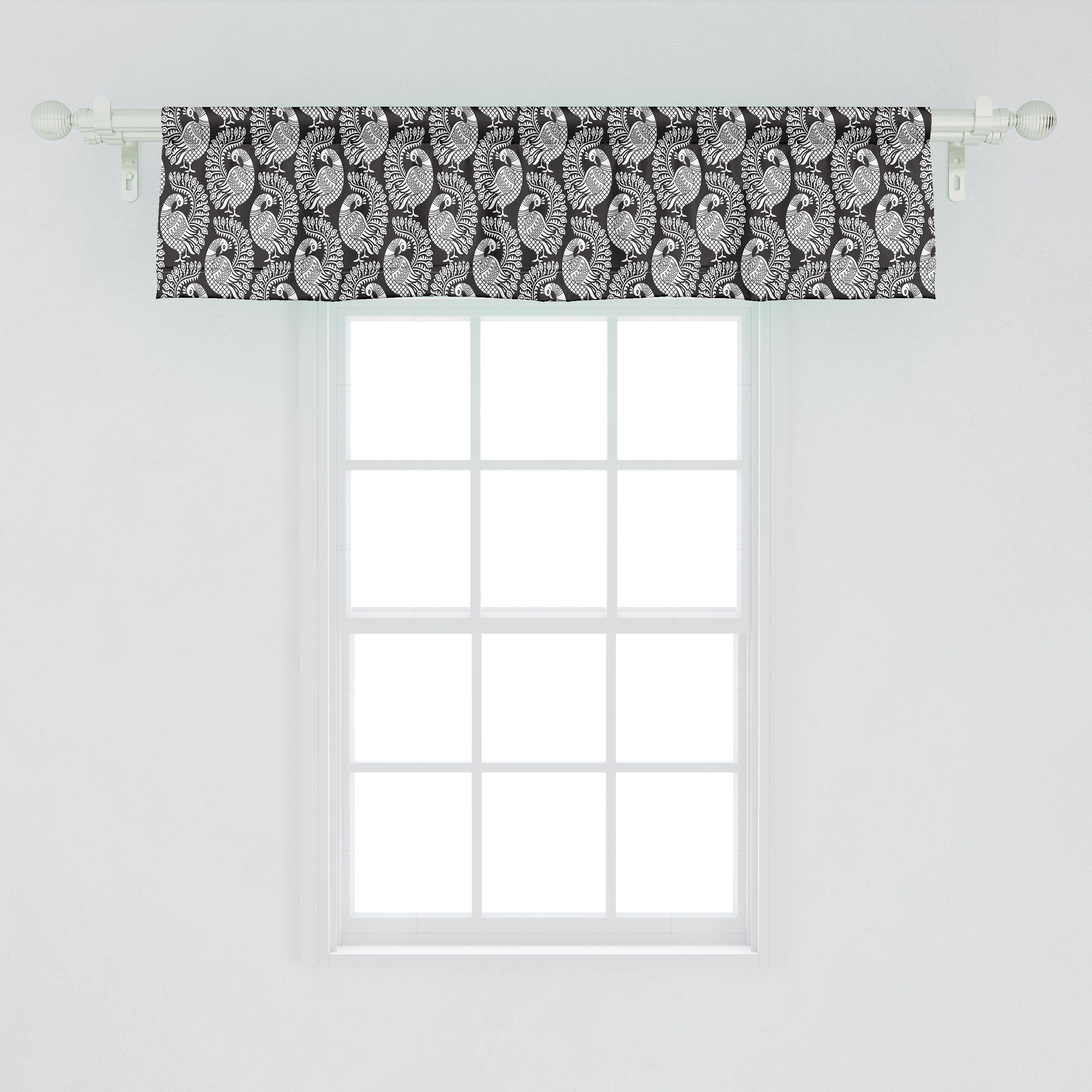 Scheibengardine Vorhang Volant für Küche Vögel blühen Kunst Stangentasche, Microfaser, Pfau Dekor mit Abakuhaus, Schlafzimmer