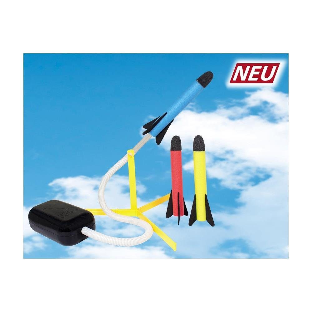 Günther Spiel Raketenspiel Air Rocket, Flugspiel mit 3 Schaumstoff-Raketen Startpumpe
