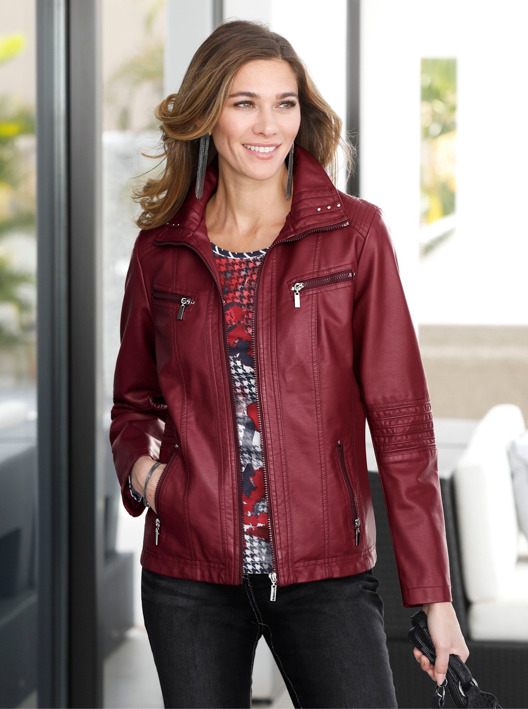 Lederimitat Jacke Lederjacke Damen Gr 48 Braun Sieh An