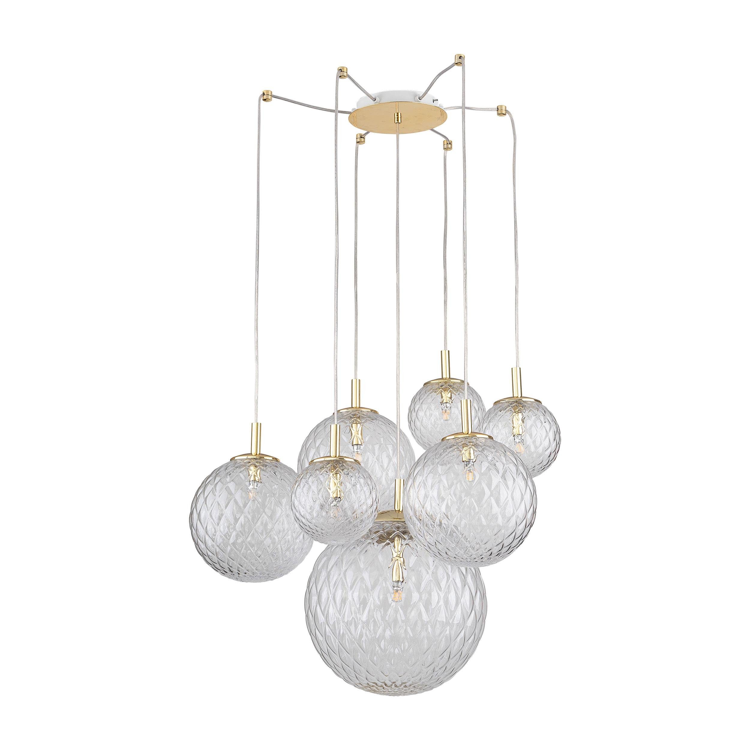 Cosy Home Ideas Подвесные светильники Hängeleuchte 7-flammig Metall gold mit Glaskugeln Esszimmerlampe, ohne Leuchtmittel, Kristallglas Optik