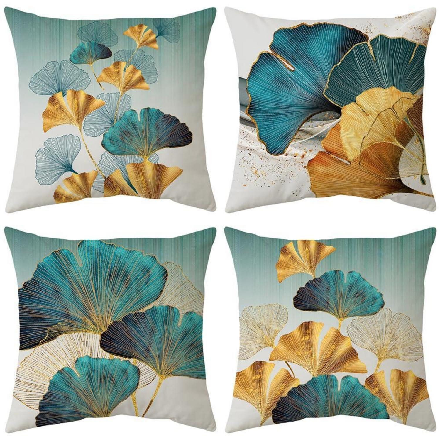 LuxusKollektion Kissenbezug Blumen Kissenbezüge 4er Set 40x40cm Leinenoptik, (4 Stück)