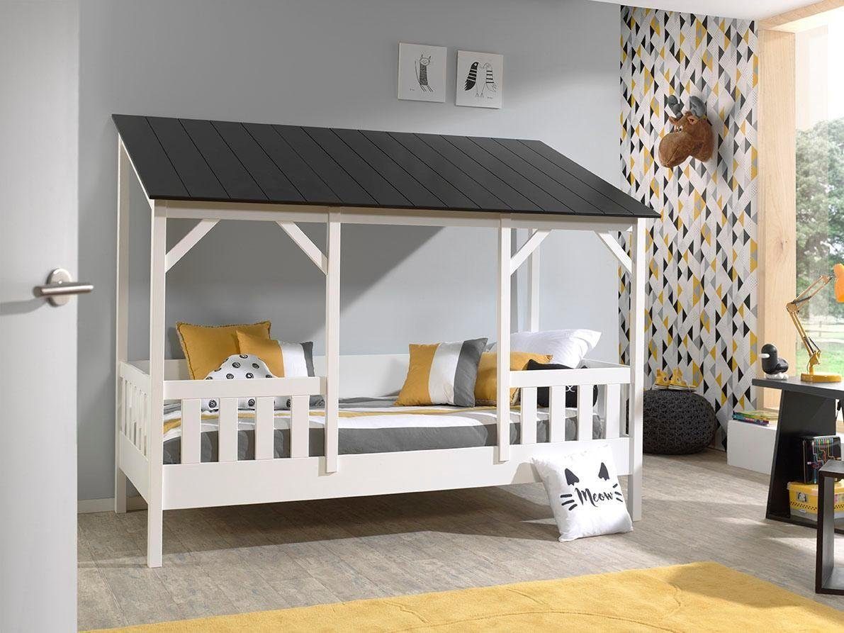 Vipack Kinderbett, Hausbett wahlweise mit Bettschublade weiß/schwarz