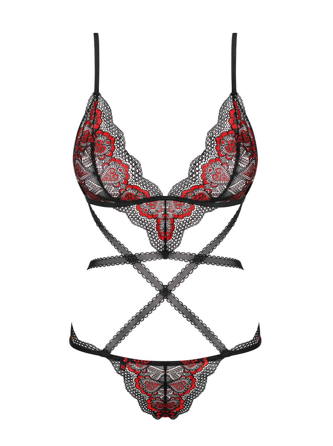Obsessive Bodystocking-Ouvert Frauen BH Dessous Teddy Body in Schwarz mit Riemchen und Rückenverschl