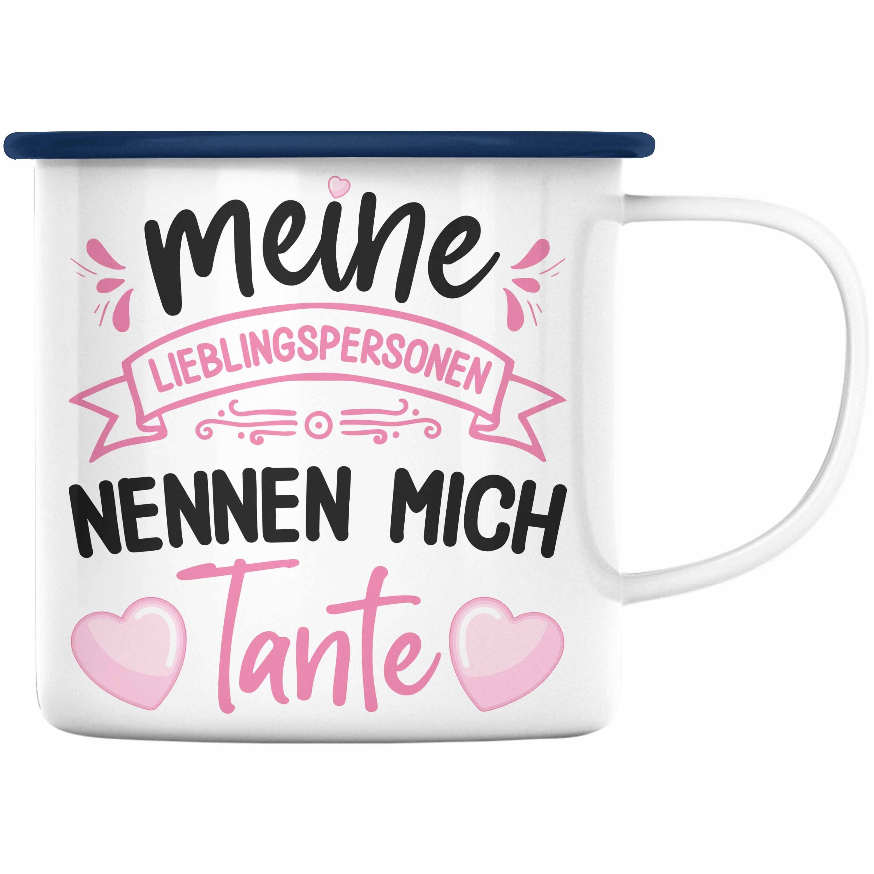 Trendation Thermotasse - Spruch für Tante Geschenkidee Tasse Weihnachten Emaille Lustig Tante Trendation Blau Geburtstag Geschenk