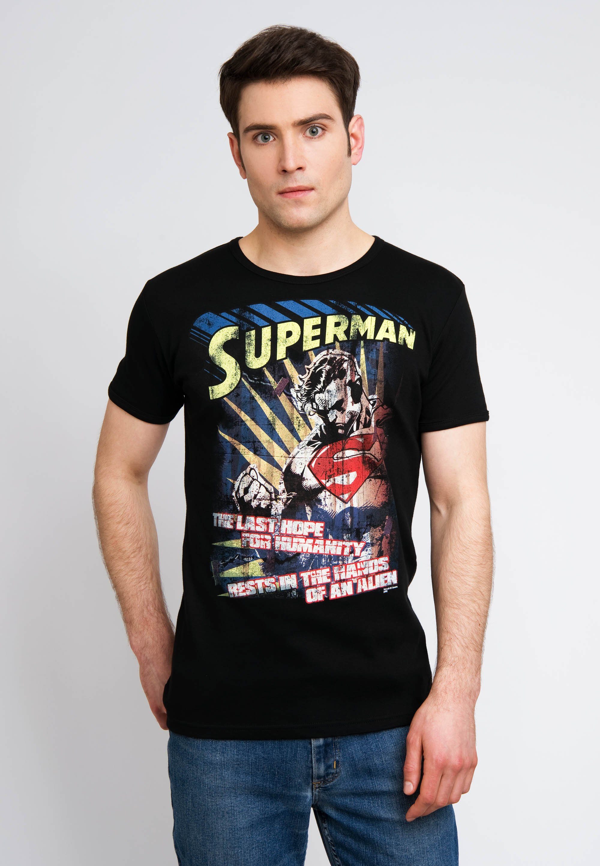 mit T-Shirt coolem Superman Retro-Motiv LOGOSHIRT