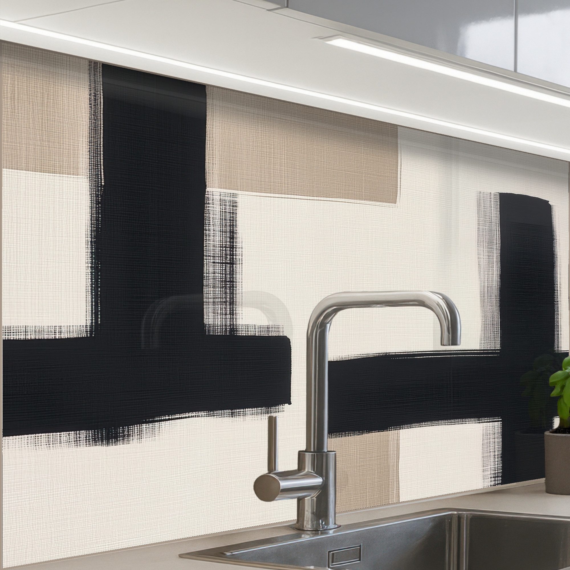 KitchenYeah Küchenrückwand selbstklebend (keine Folie) Schwarz - Abstrakt - Japanisch, (1-tlg), Spritzschutz, Küche, Rückwand, Küchenwand, Küchenfront, 80x60 cm