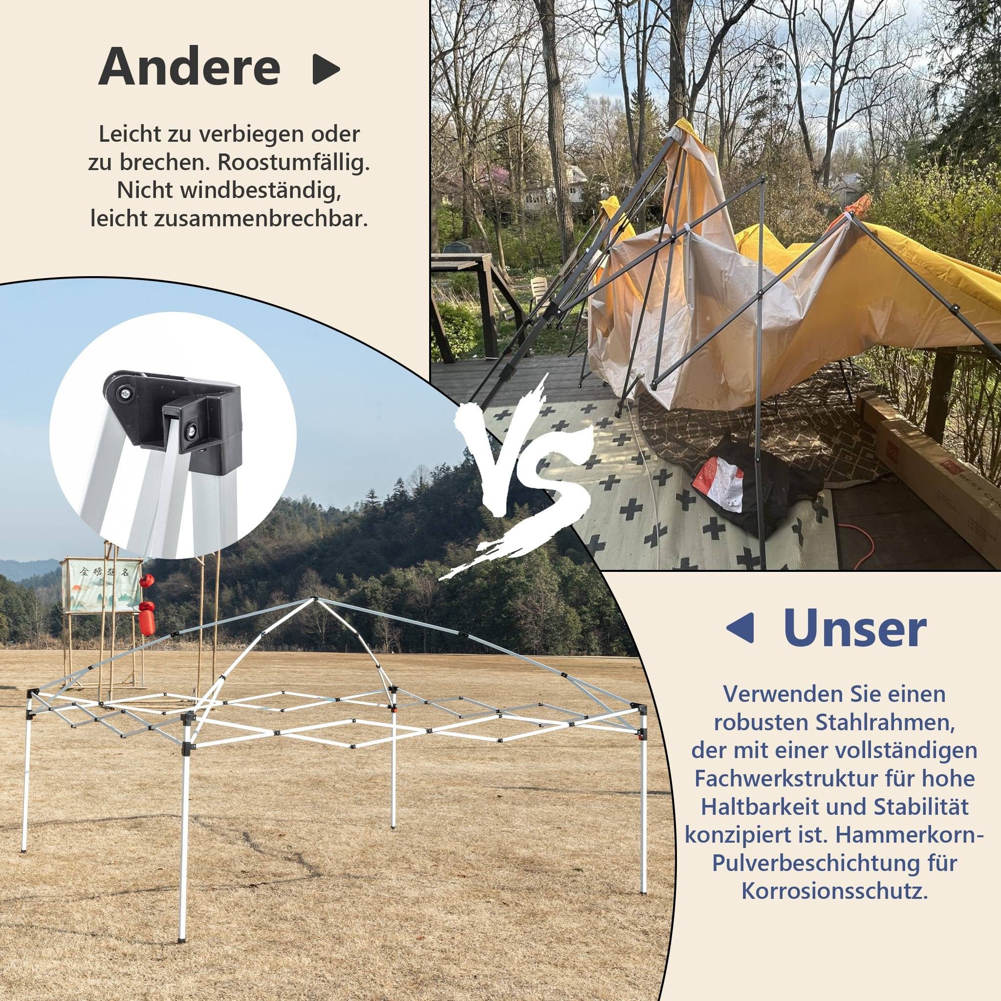 BlingBin Faltpavillon Pop-up Pavillon höhenverstellbar mit 4 Sandsäcke & Tragetasche, (1er Set, 3 x 3 M), Gartenpavillon Partyzelt Faltzelt 3x3 höhenverstellbar Bierzelt