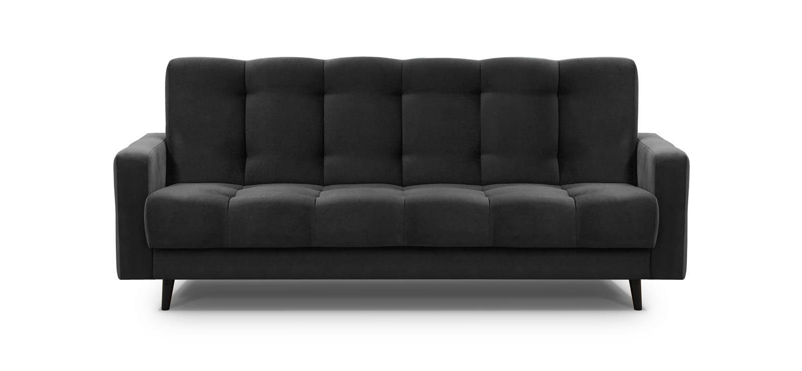 Relaxfunktion, mit BIS, Bettkasten, Holzbeine, Beautysofa Nancy Sofa 07) Velours-Bezug Schwarz mit Schlafsofa (kronos